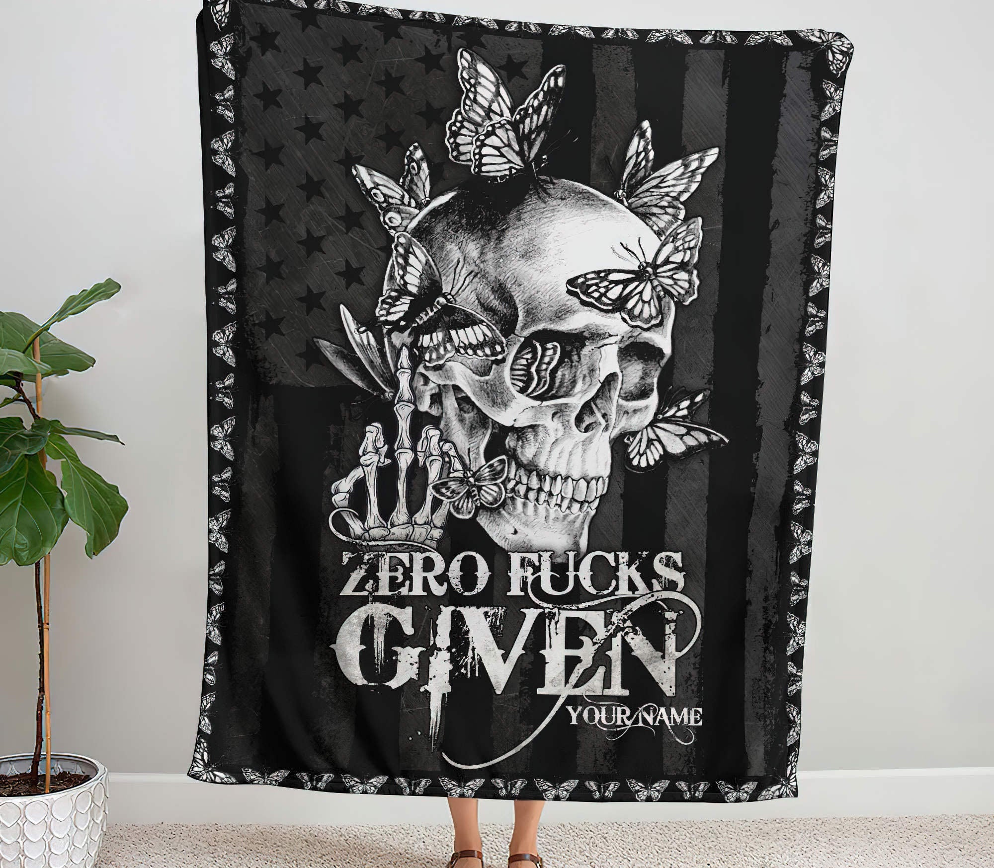 Personalized Skull Butterfly Demon Dark Woven & Fleece Blanket