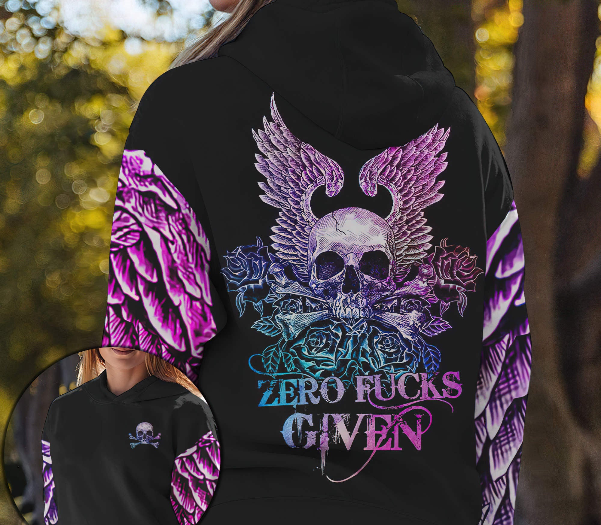 Skull Wings Roses All Over Print Hoodie