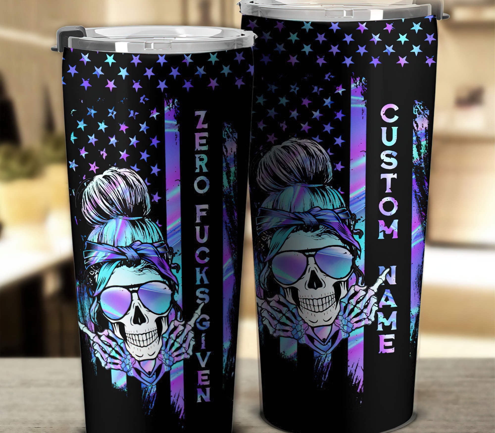 Personalized Zero Fcks Given Skull Tumbler Tumbler