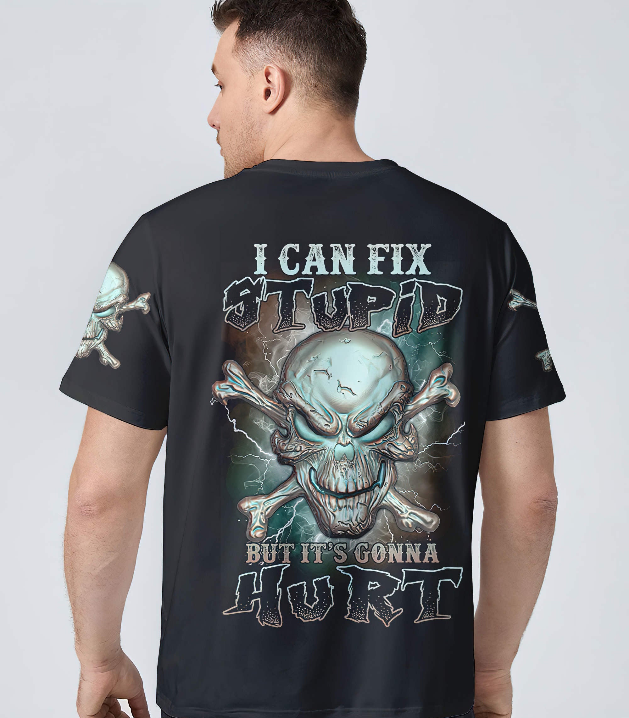 I Can Fix Stupid Metal Skull Bones All Over Print T Shirt