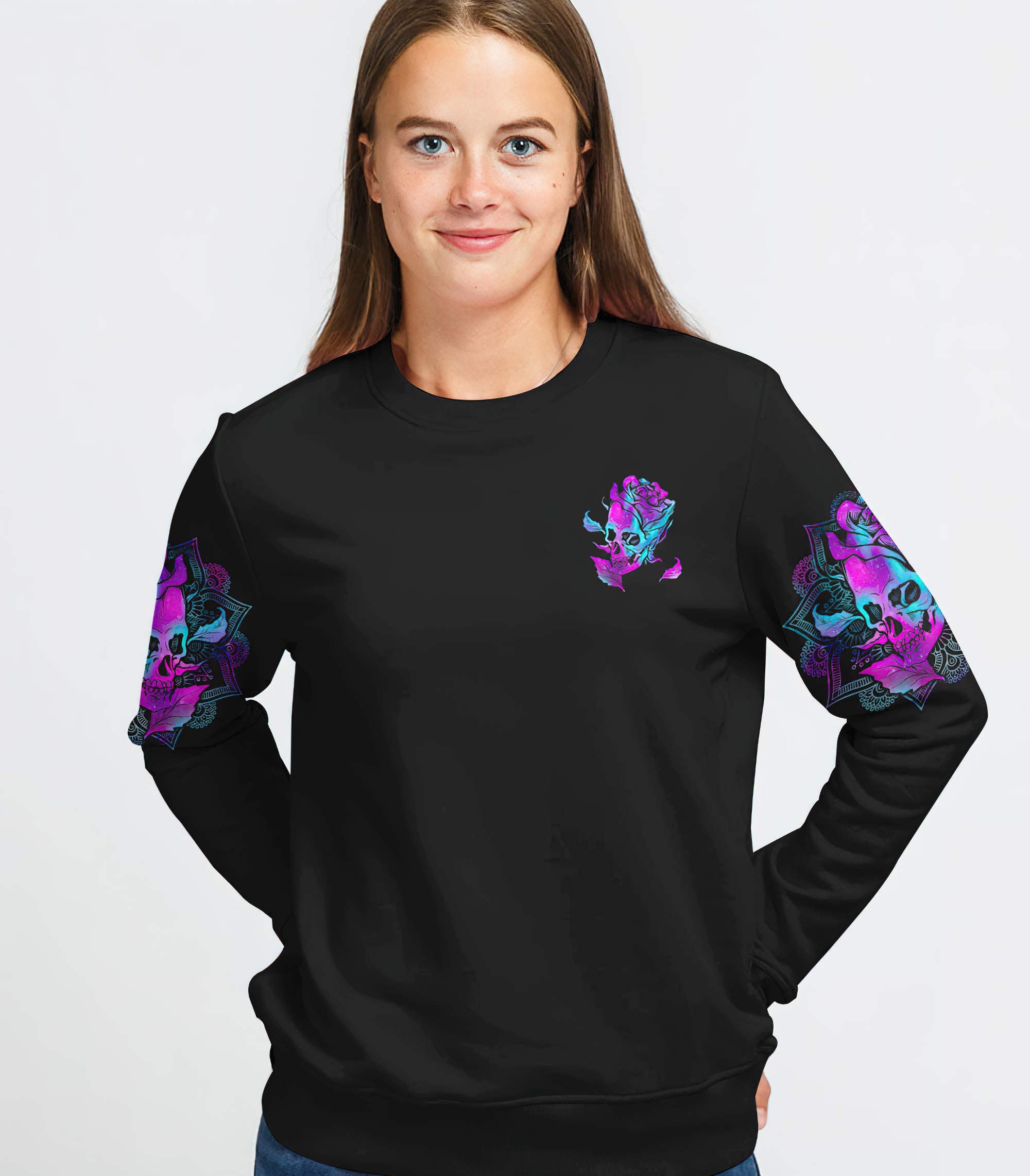 The Good Girl In Me Rose Skull All Over Print Sweatshirt