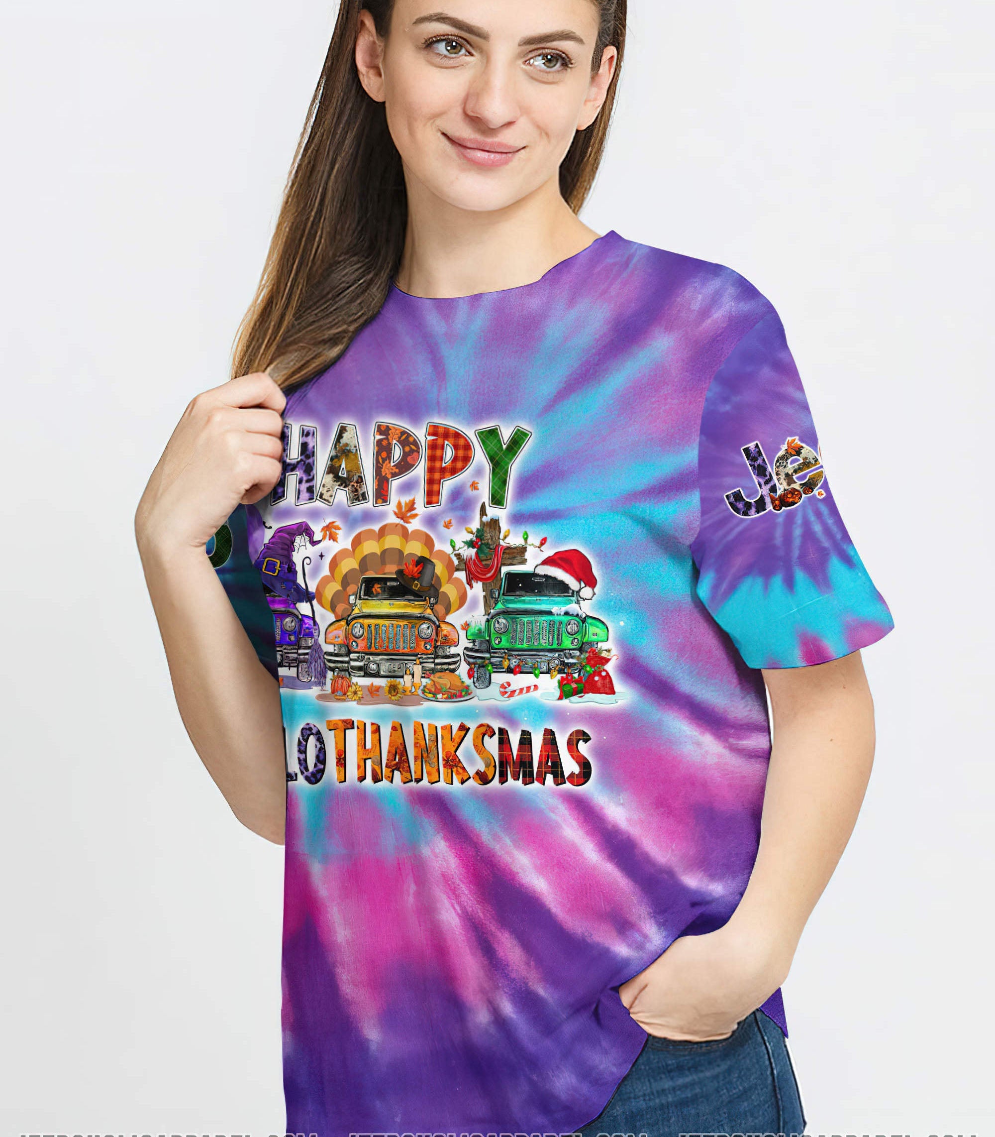 tie-dye-happy-hallothanksmas-3-jeeps-t-shirt