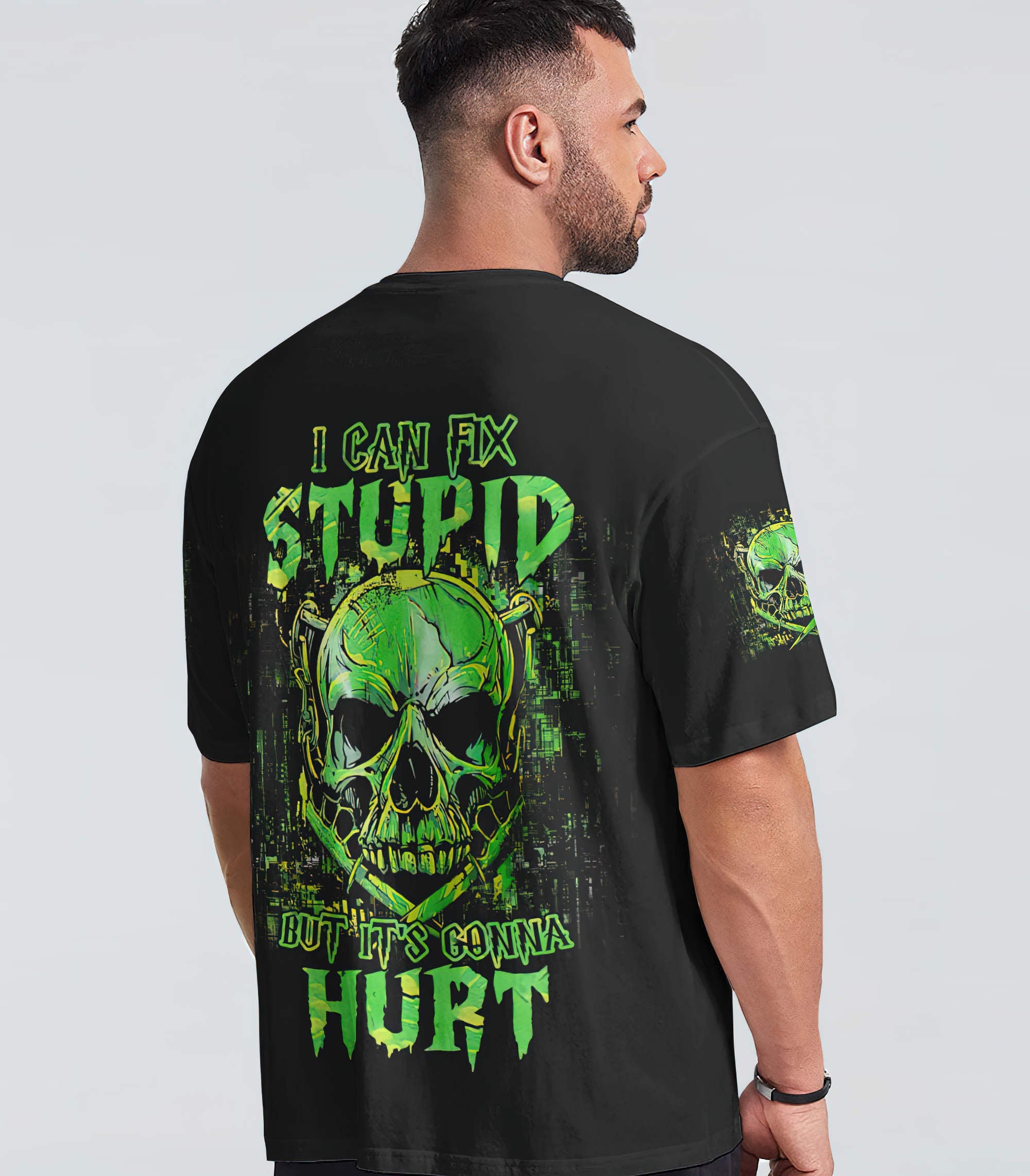 i-can-fix-stupid-green-skull-all-over-print-t-shirt