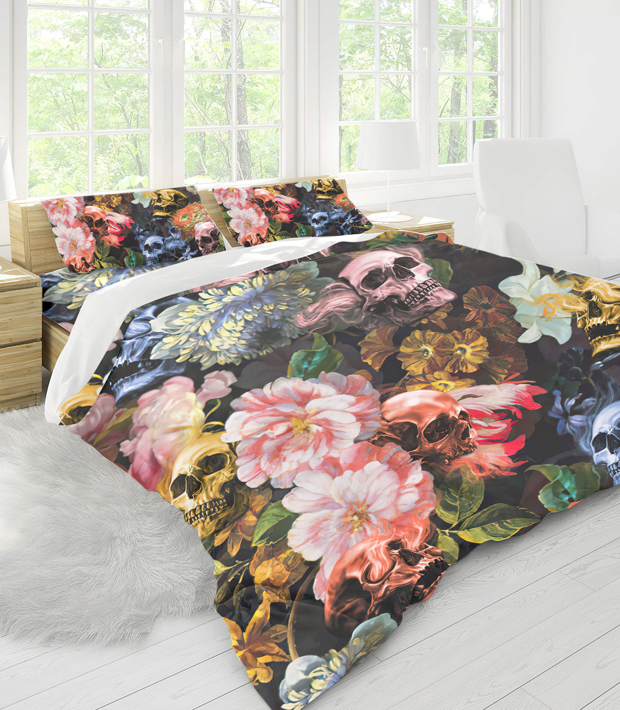 midnight-flowers-skull-bedding-set-bedding-set