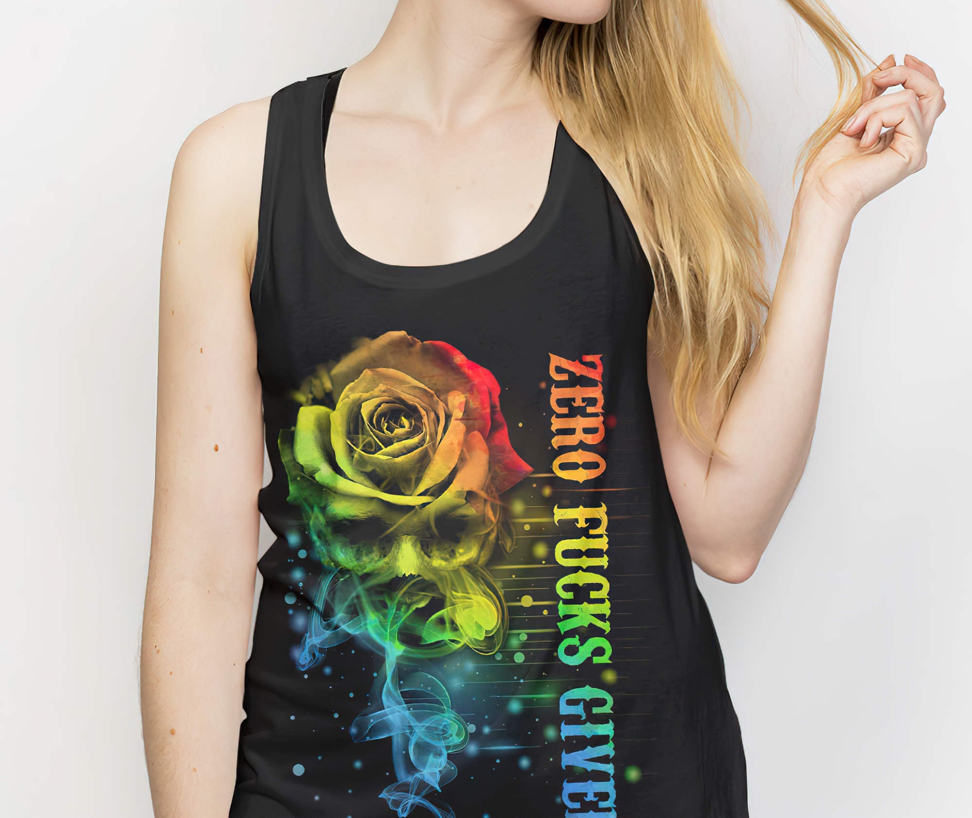 Zero Fcks Given Rose Smoke Skl All Over Print Tank Top