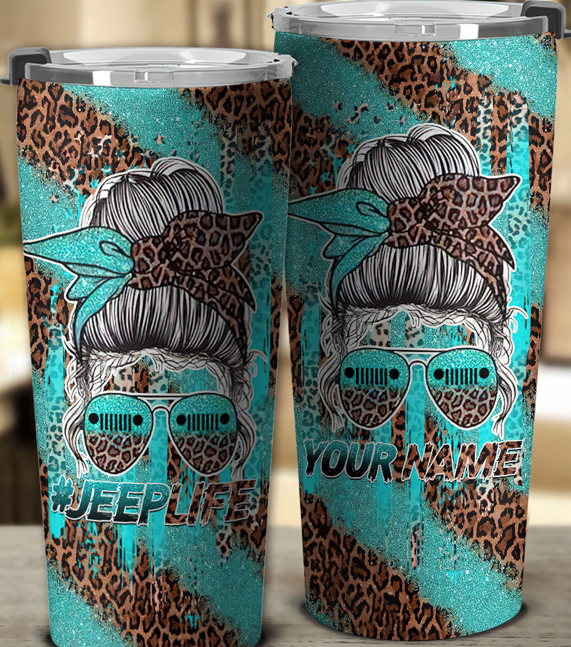 personalized-jeep-life-messy-bun-leopard-tumbler