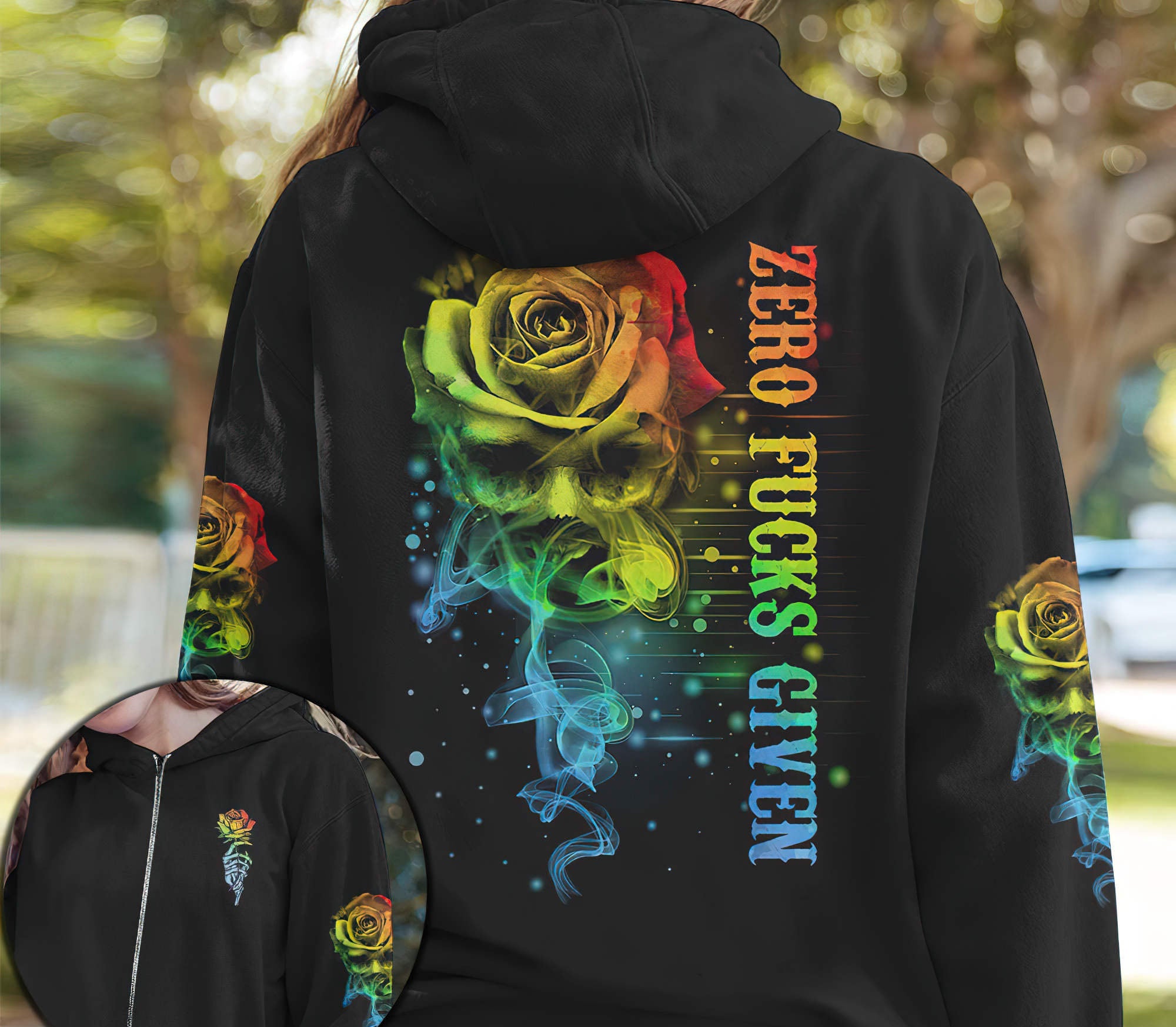 Zero Fcks Given Rose Smoke Skl All Over Print Hoodie