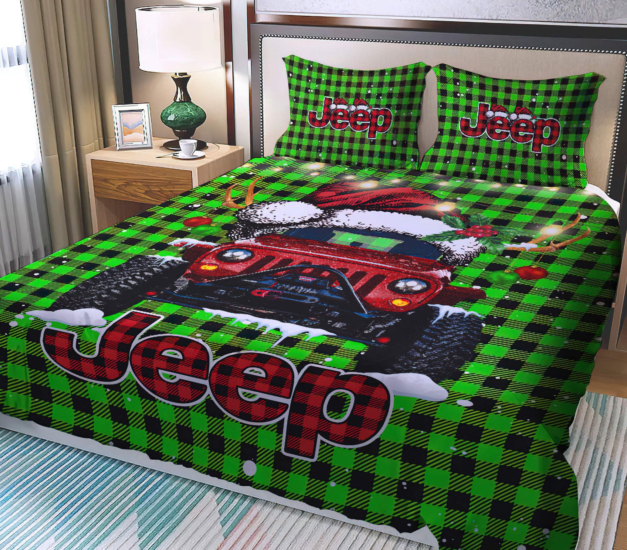 personalized-colors-jeep-plaid-bedding-set