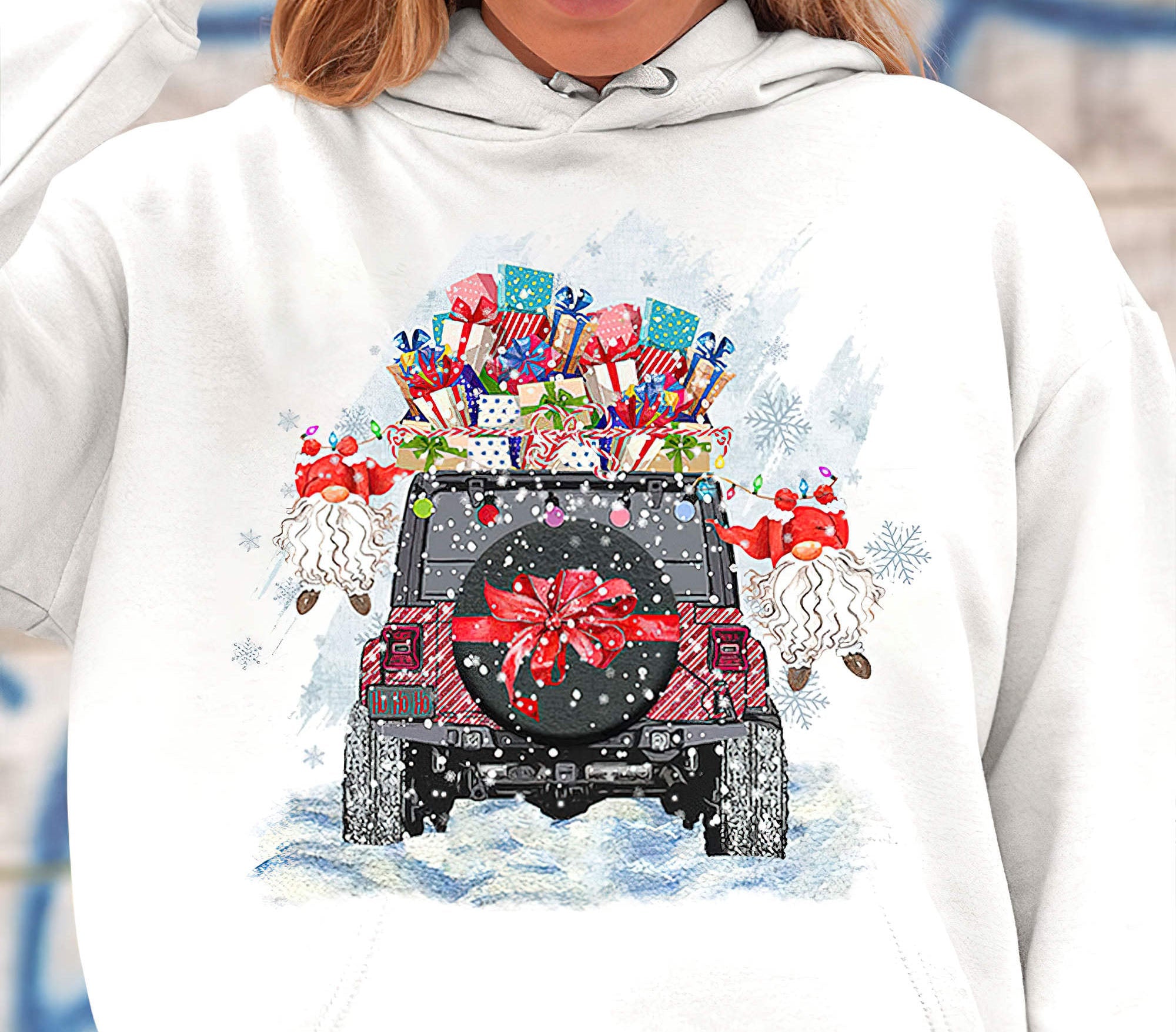 christmas-jeep-with-presents-1-sided-hoodie