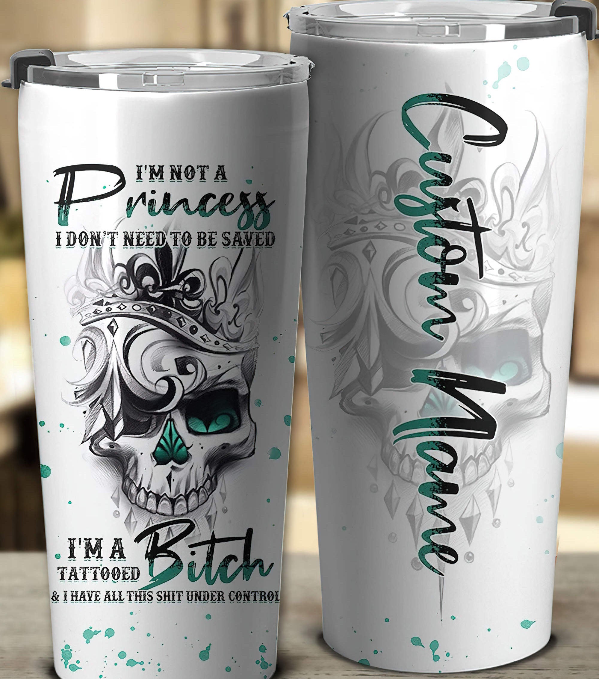 personalized-im-not-a-princess-skull-tattooed-queen-tumbler