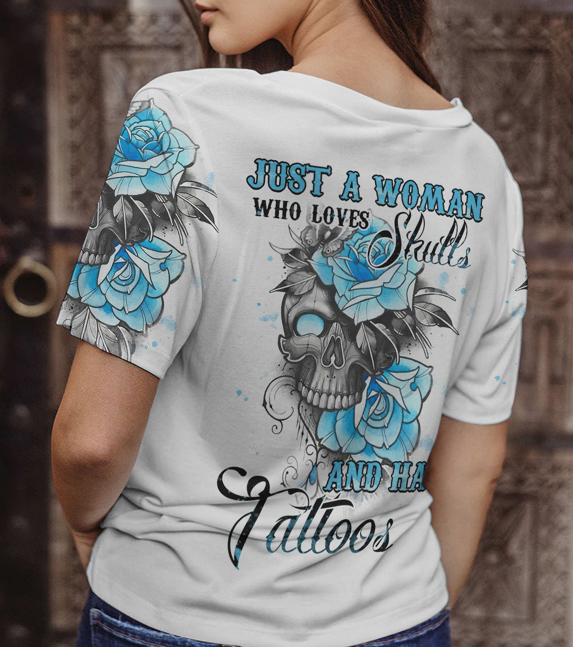 just-a-woman-who-loves-skulls-and-has-tattoos-all-over-print-2-women-v-neck-t-shirt