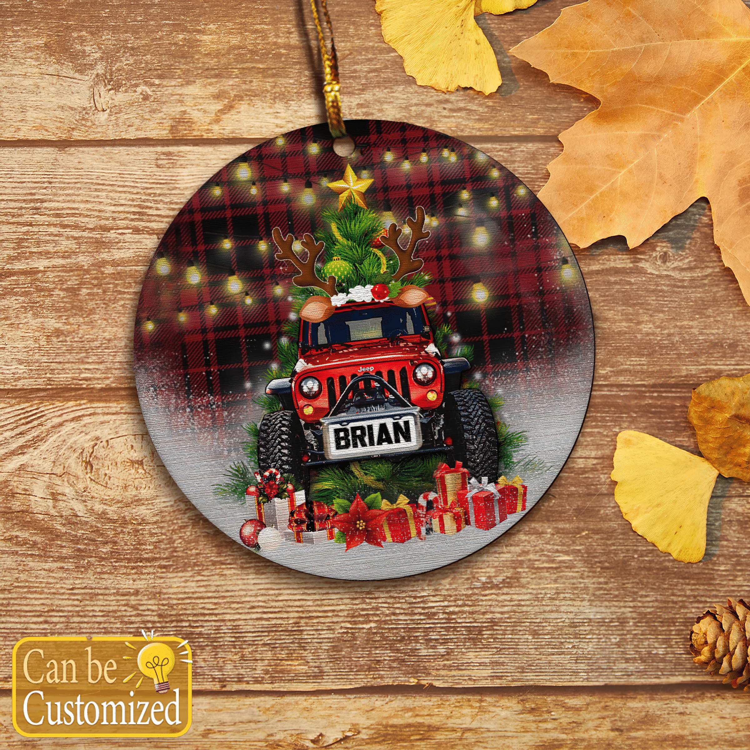 plaid-light-jeep-christmas-ornaments