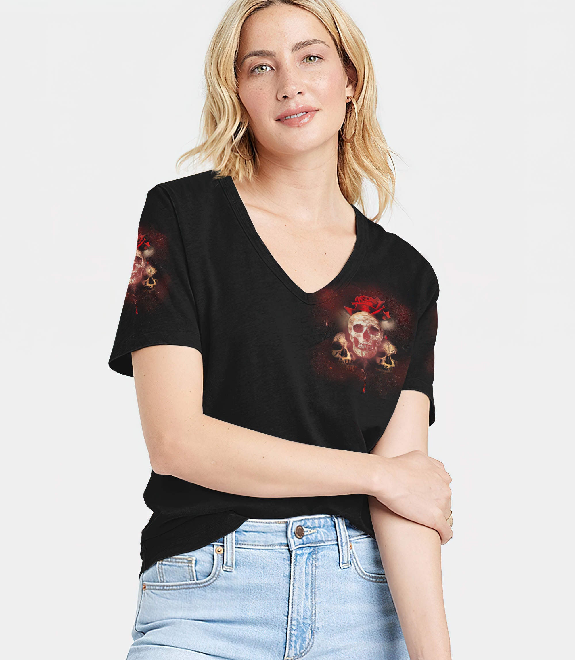 one-day-3-skulls-rose-melt-all-over-print-women-v-neck-t-shirt