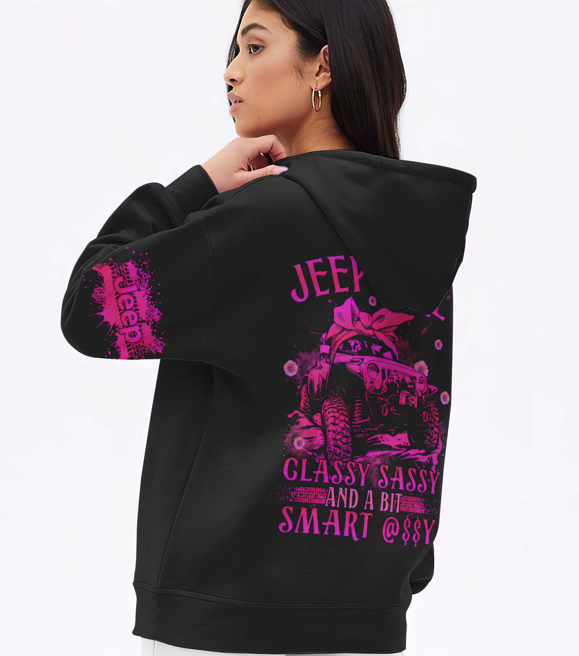 jeep-girl-classy-sassy-sunflower-pink-hoodie