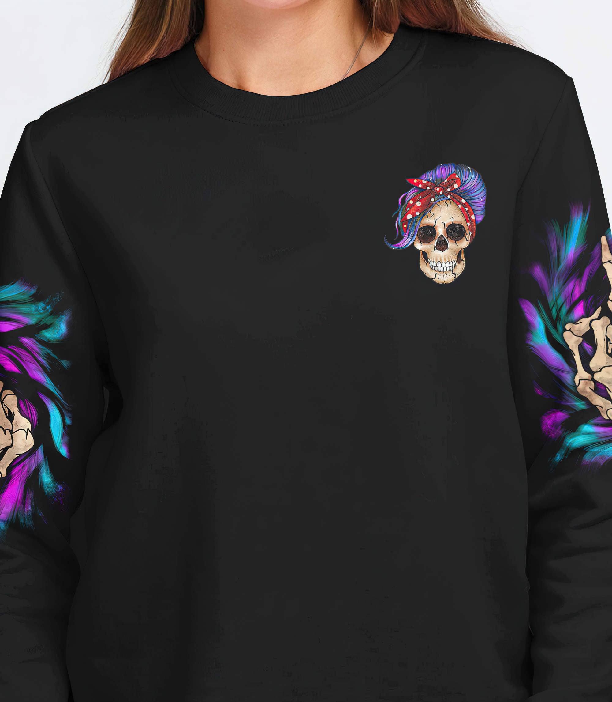 i-am-who-i-am-skull-messy-bun-all-over-print-sweatshirt