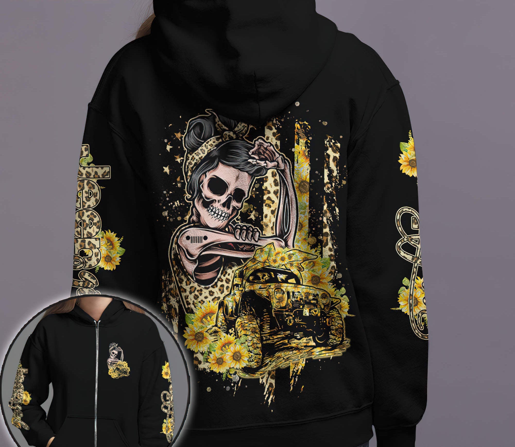 jeep-girl-sunflower-skeleton-hoodie