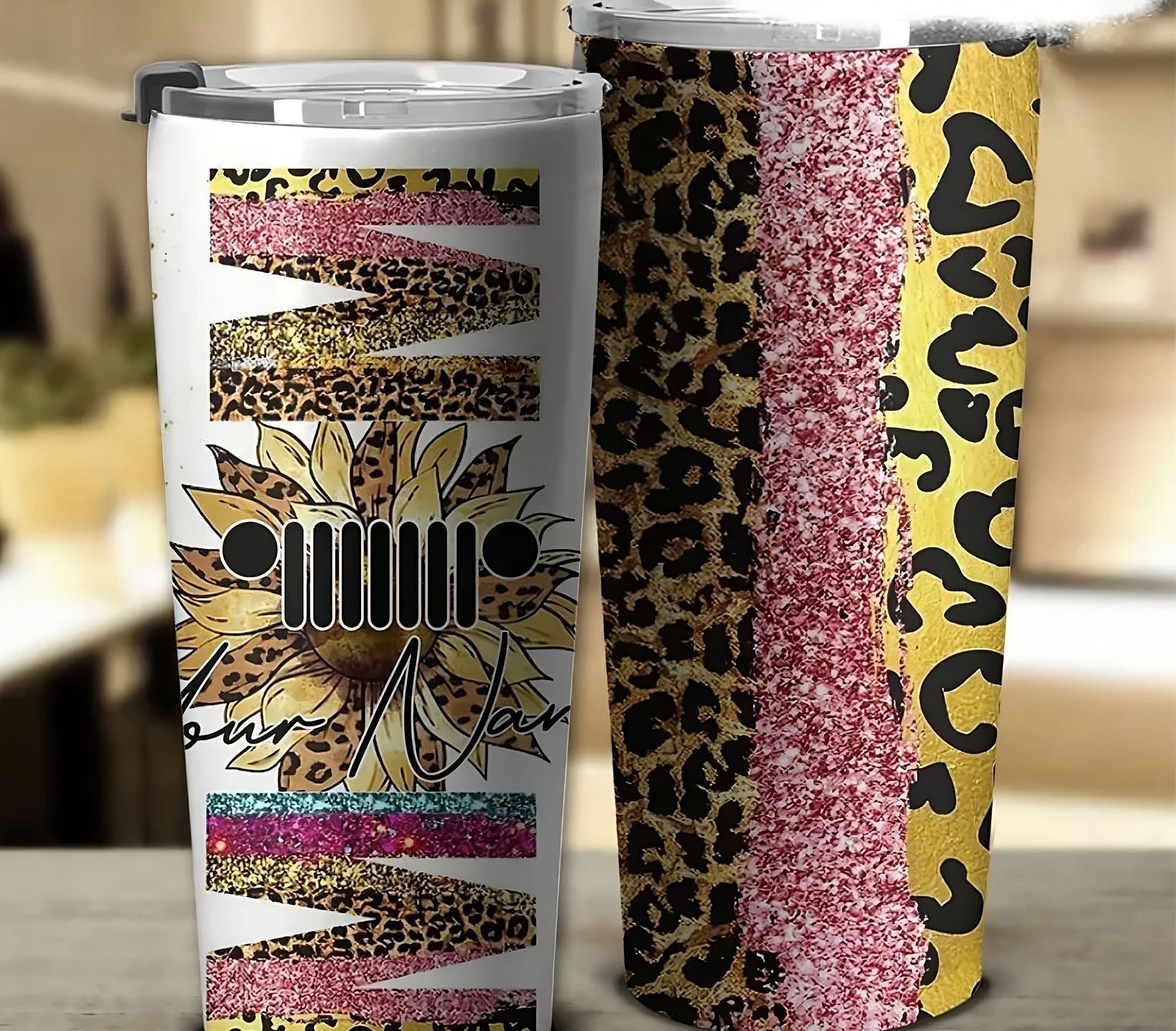 personalized-sunflower-glitter-tumbler