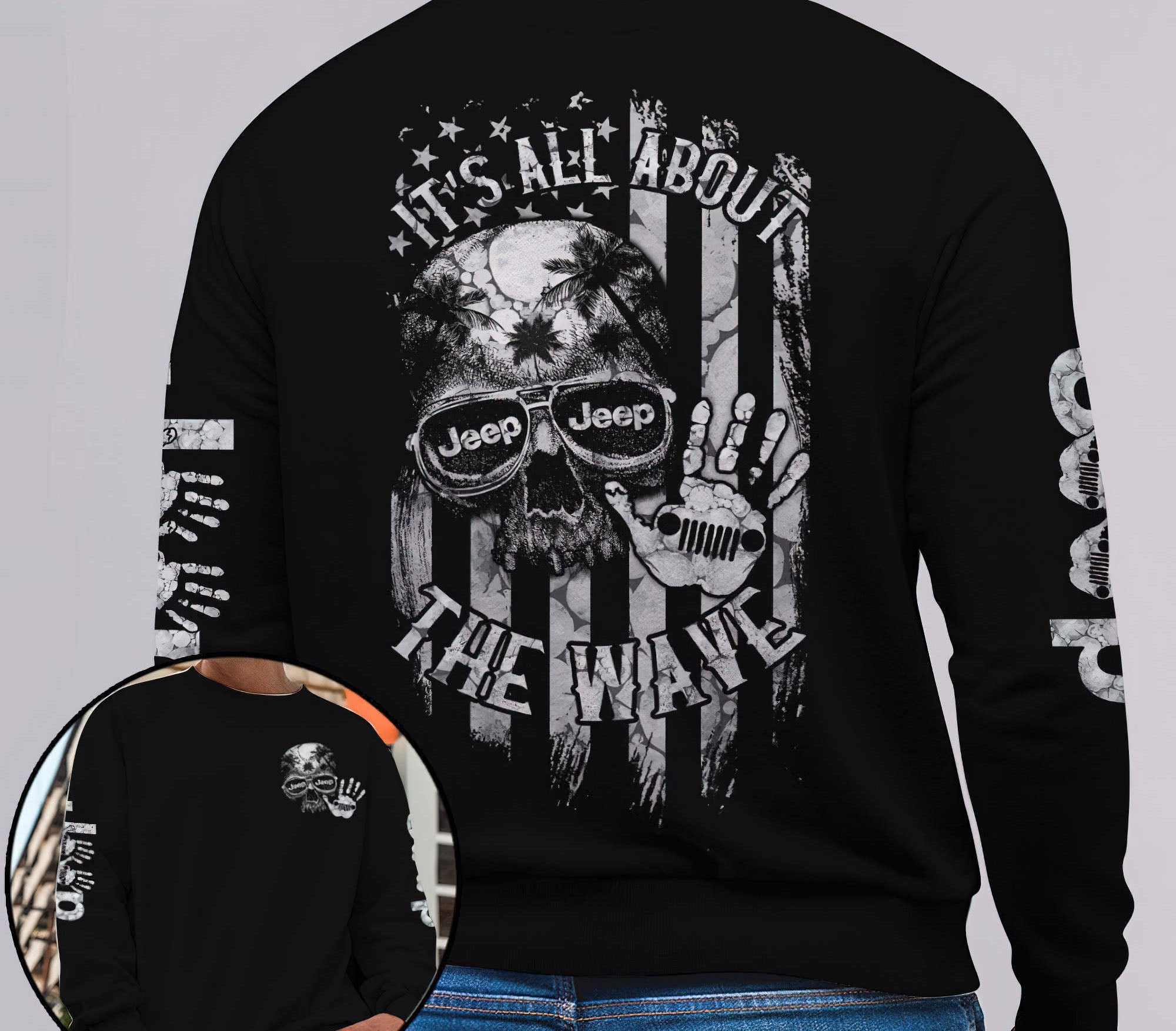 all-about-the-wave-skull-jeep-flag-bw-sweatshirt