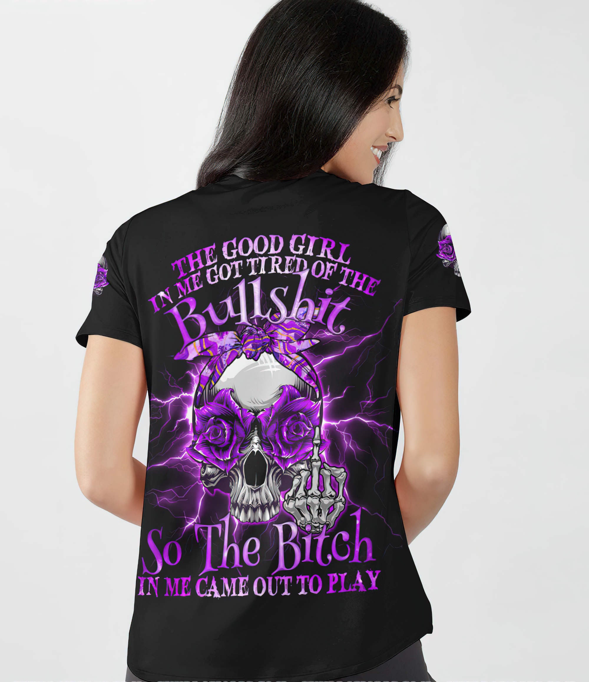 the-good-girl-in-me-purple-rose-skull-thunder-all-over-print-women-v-neck-t-shirt