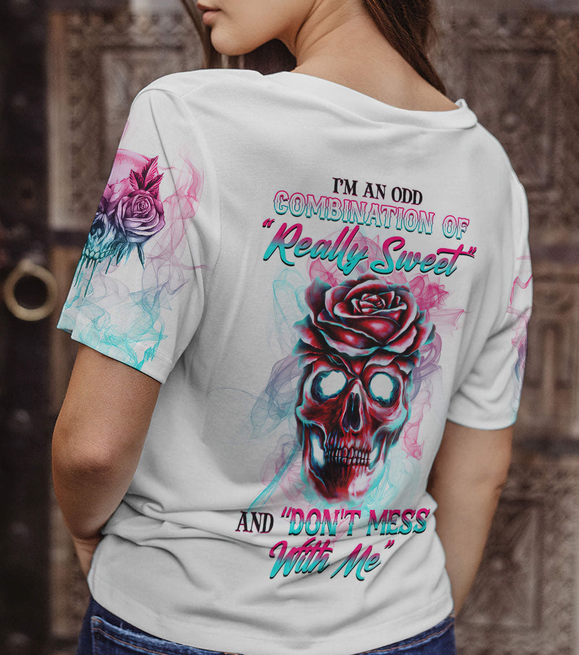 im-an-odd-combination-skull-rose-all-over-print-women-v-neck-t-shirt