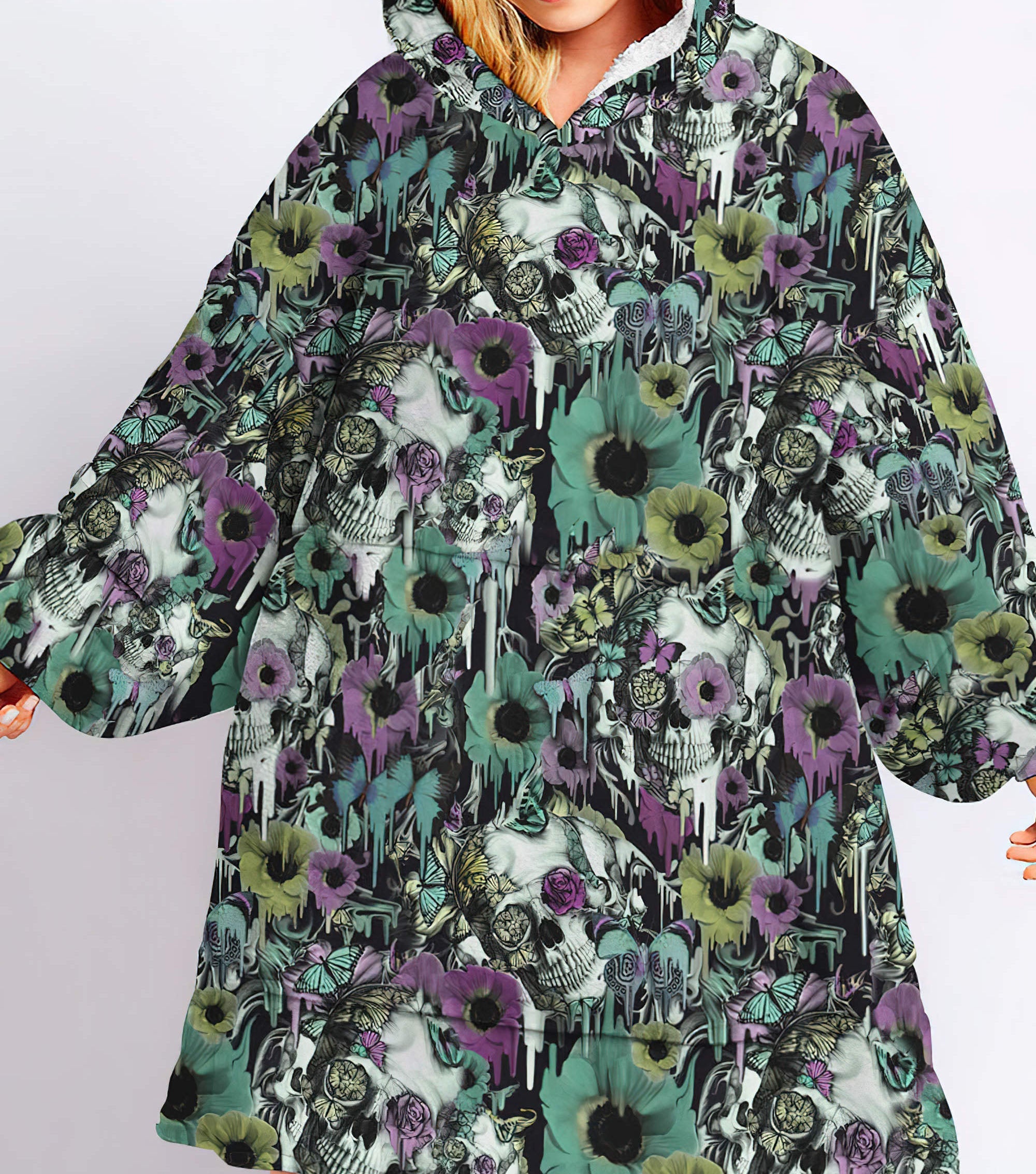 skull-floral-butterfly-sherpa-blanket-hoodie-wearable-blanket-hoodie