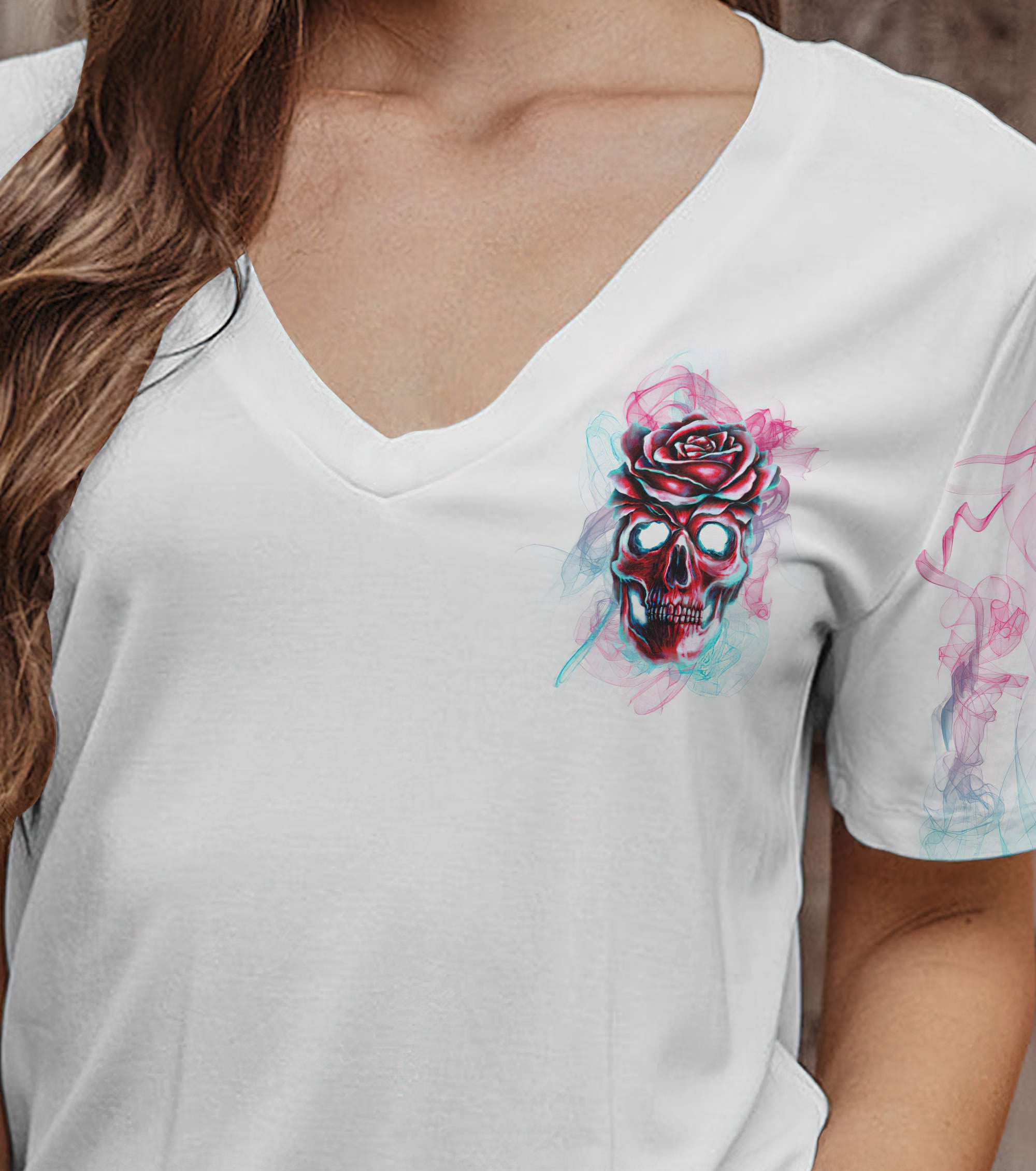 im-an-odd-combination-skull-rose-all-over-print-women-v-neck-t-shirt