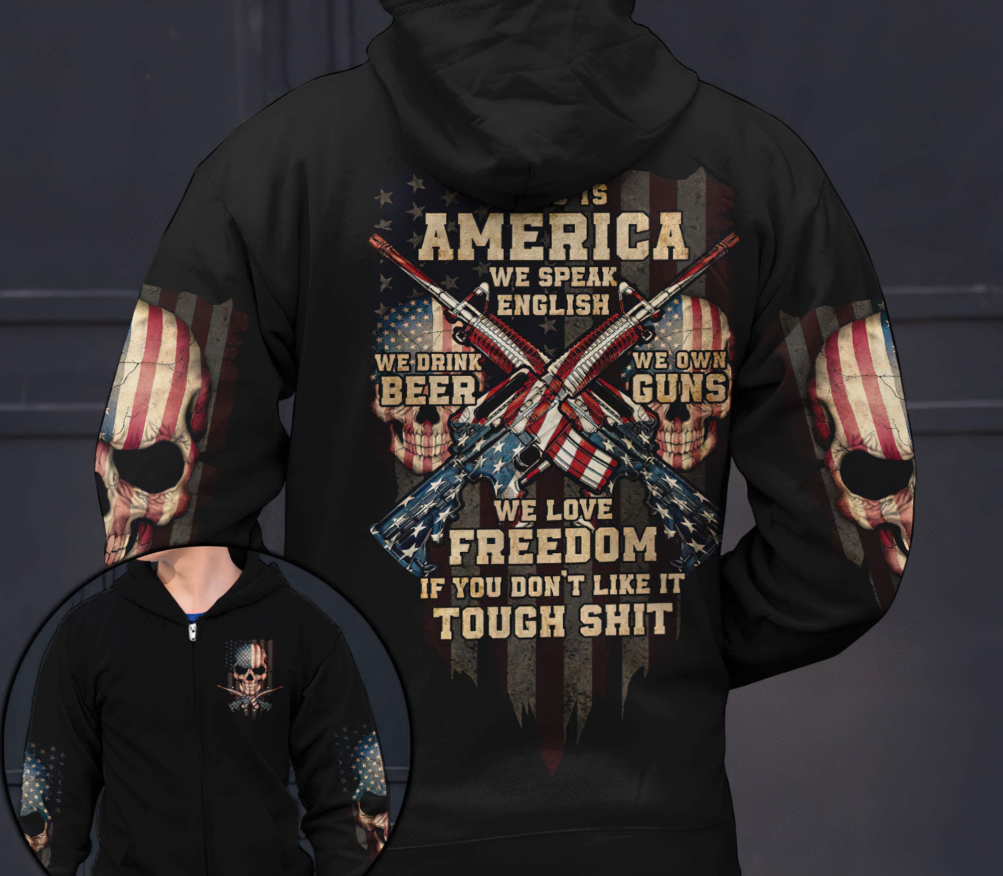 This Is America Patriotism Skull All Over Print Hoodie