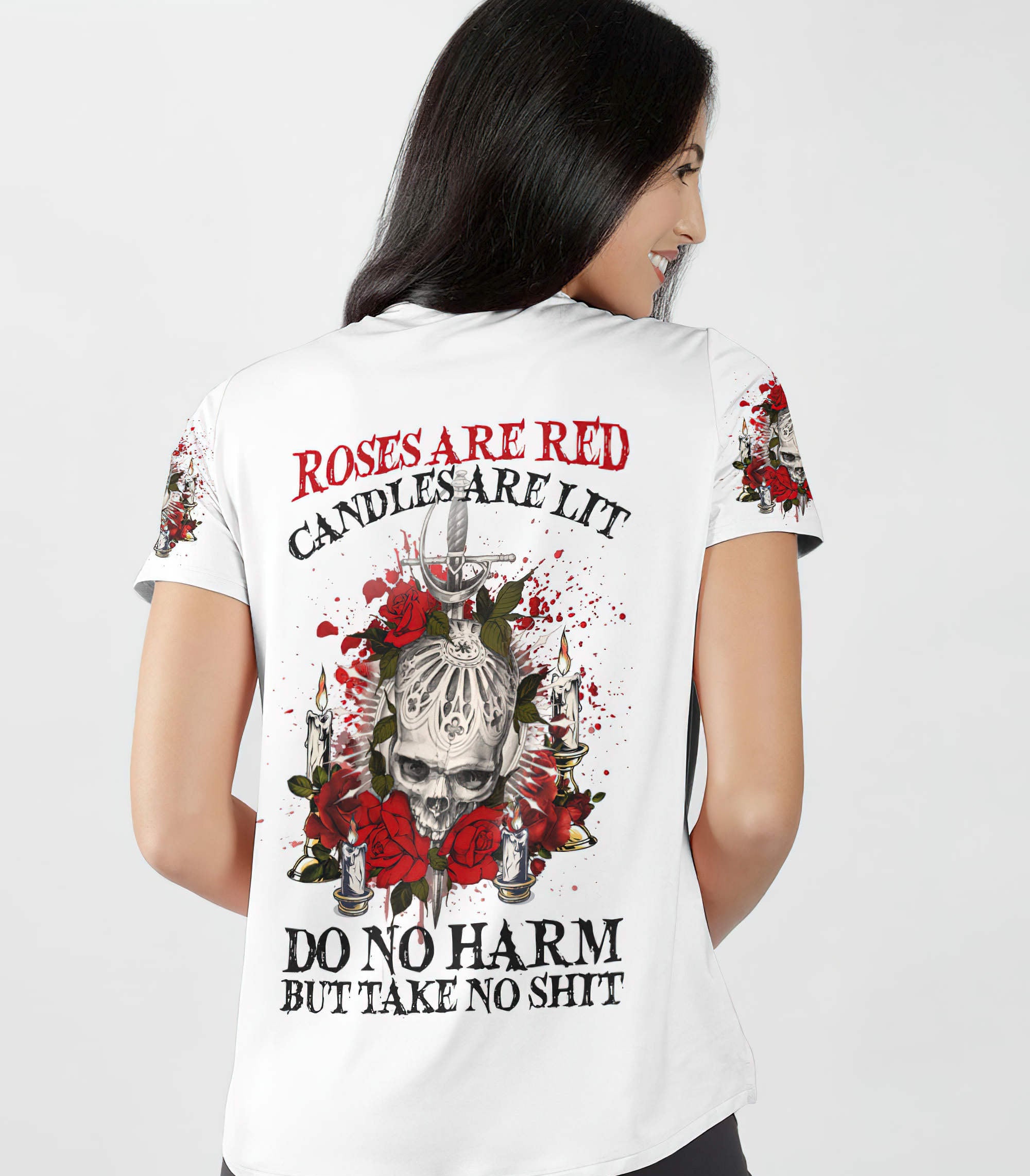 roses-are-red-candles-are-lit-skull-all-over-print-women-v-neck-t-shirt