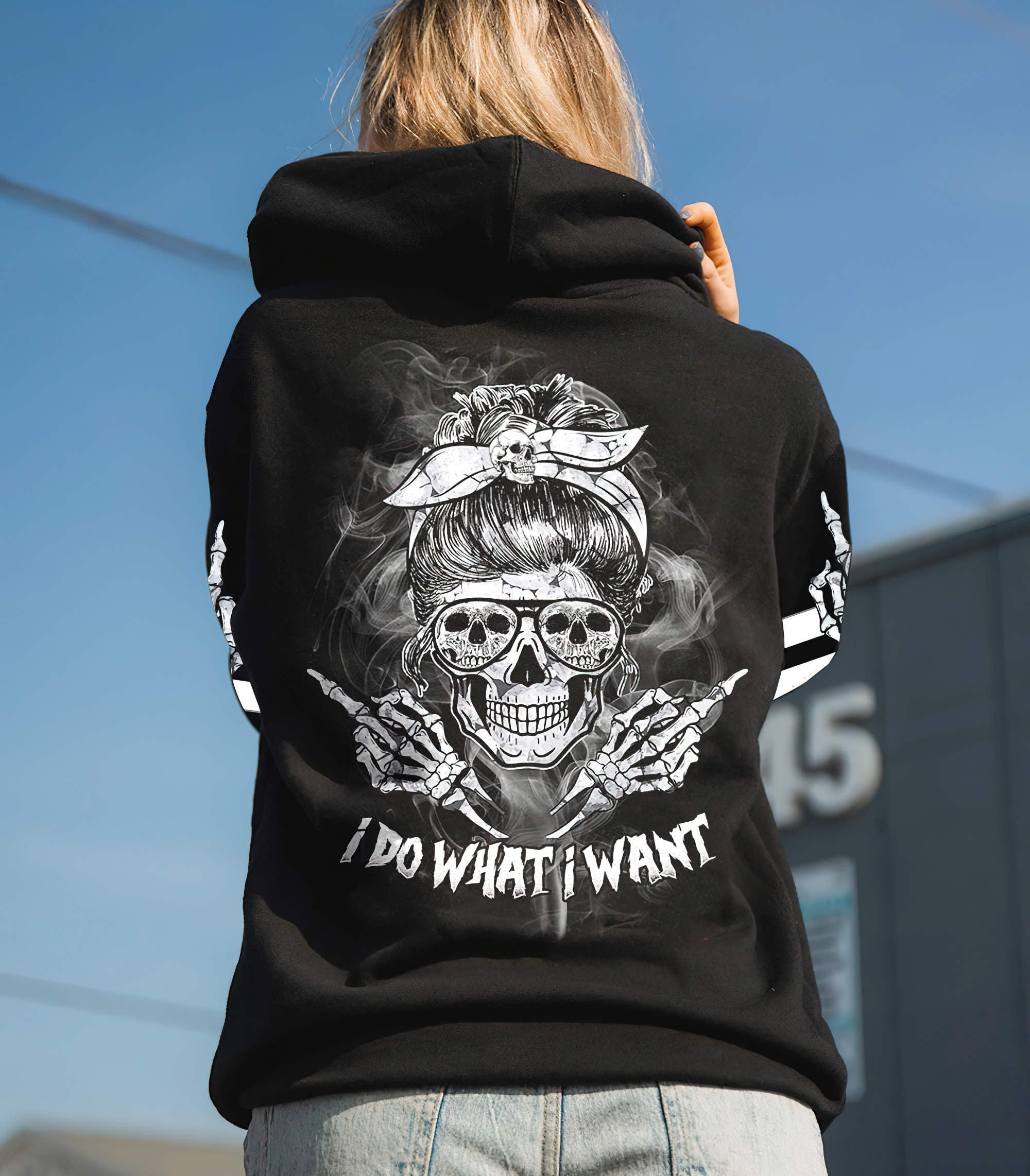 I Do What I Want Skull Black And White All Over Print Hoodie