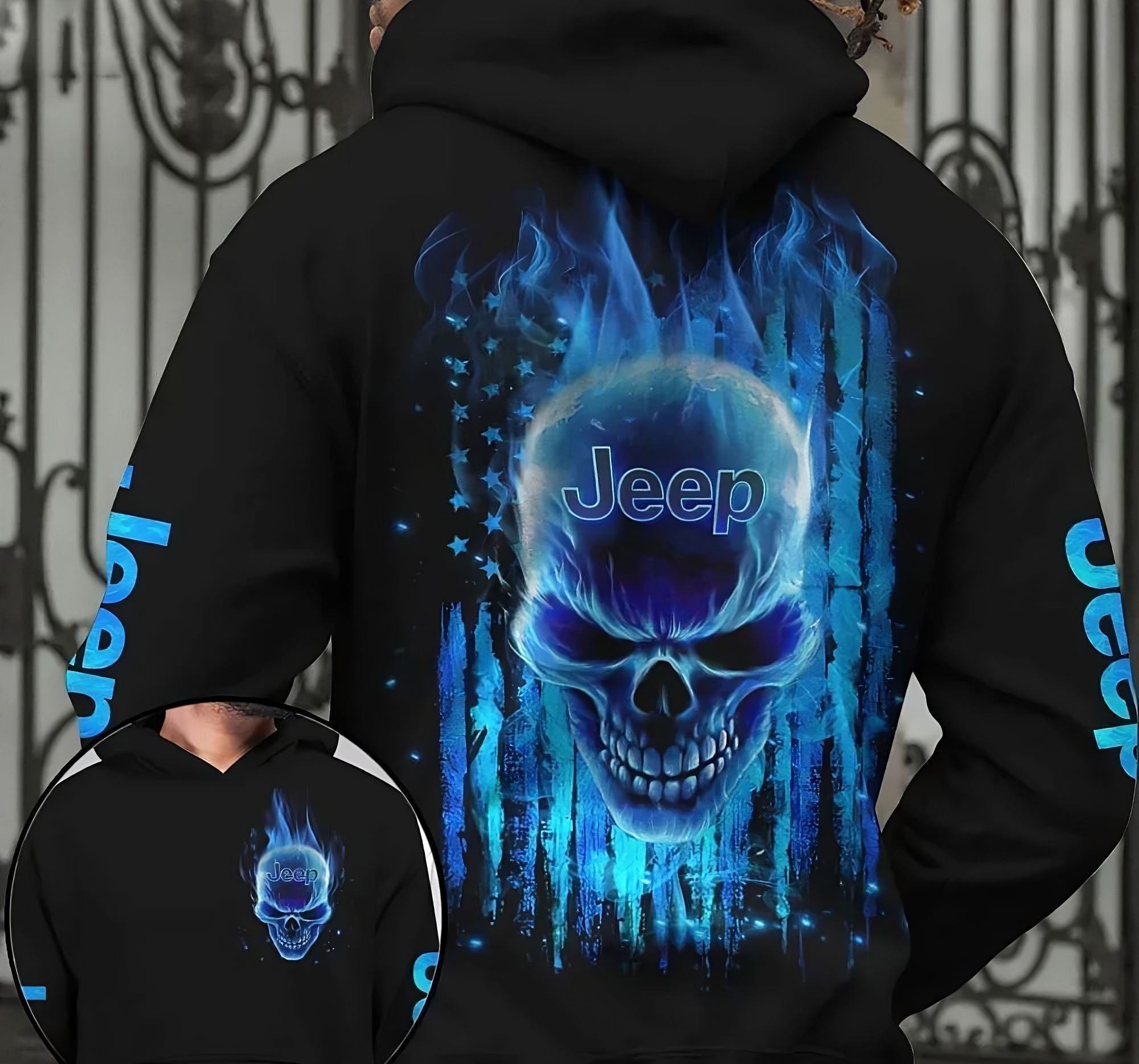 jeep-blue-flaming-skull-flag-all-over-print-hoodie