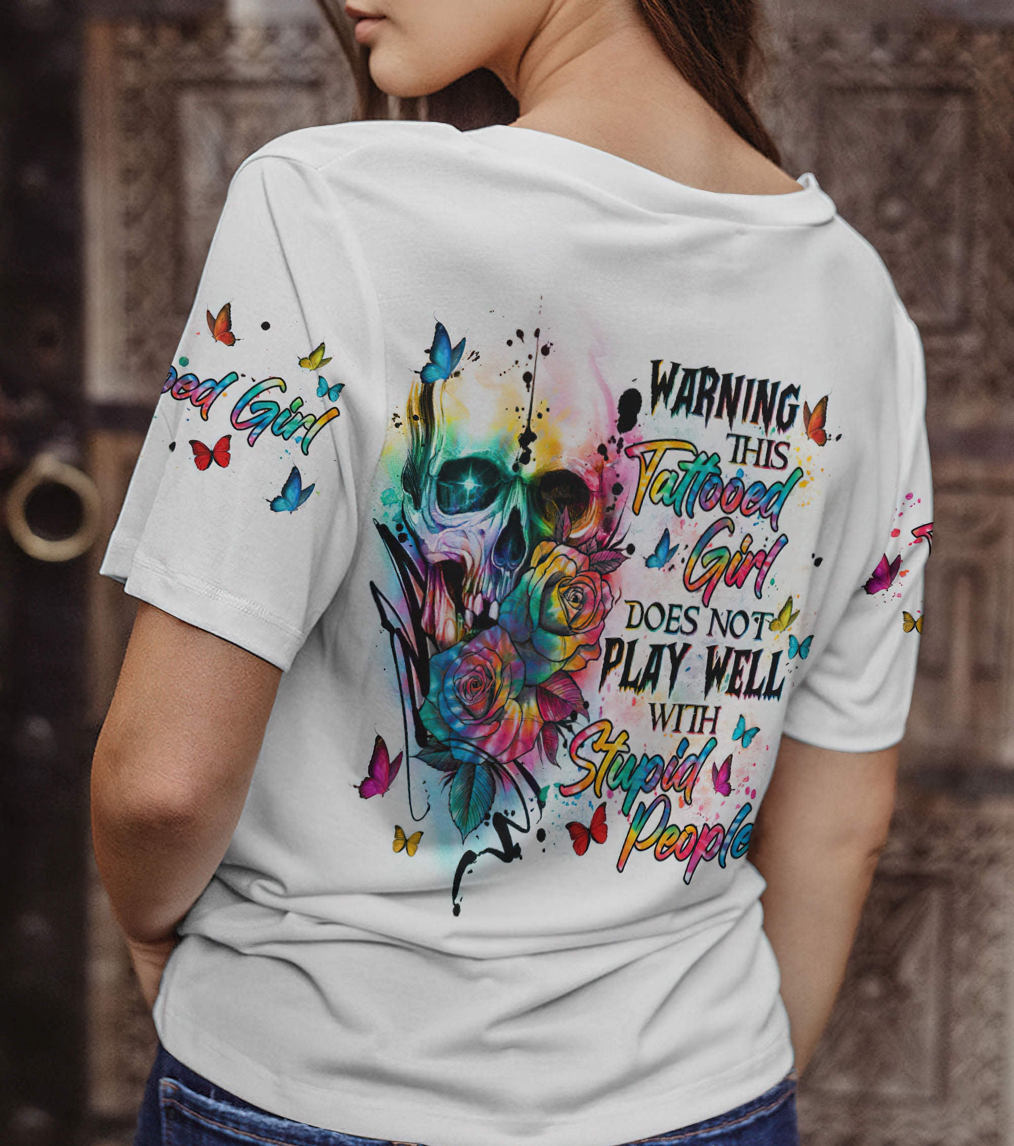 warning-this-tattooed-girl-tie-dye-skull-all-over-print-women-v-neck-t-shirt