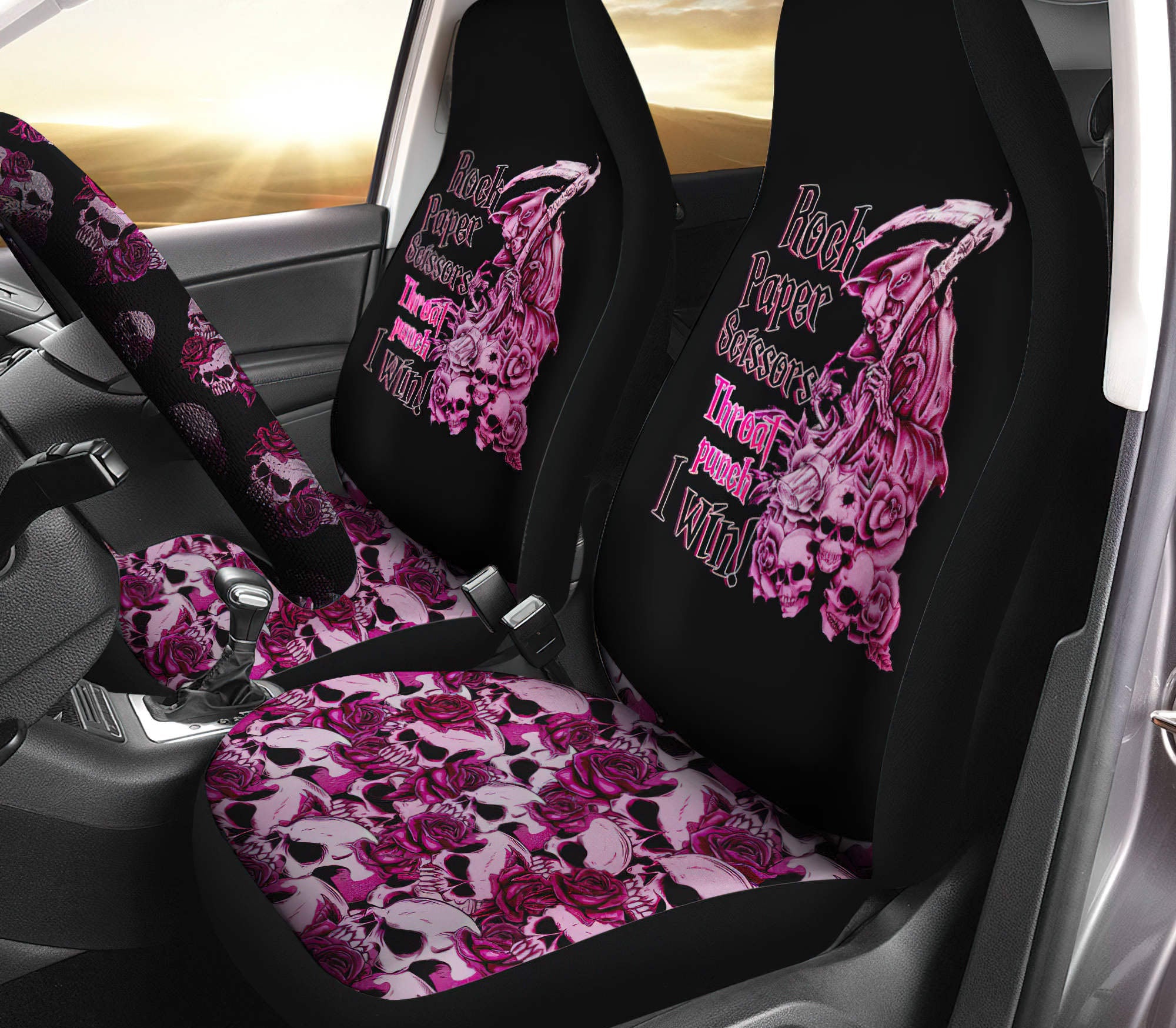 Skull Rock Paper Automotive Car Seat Cover