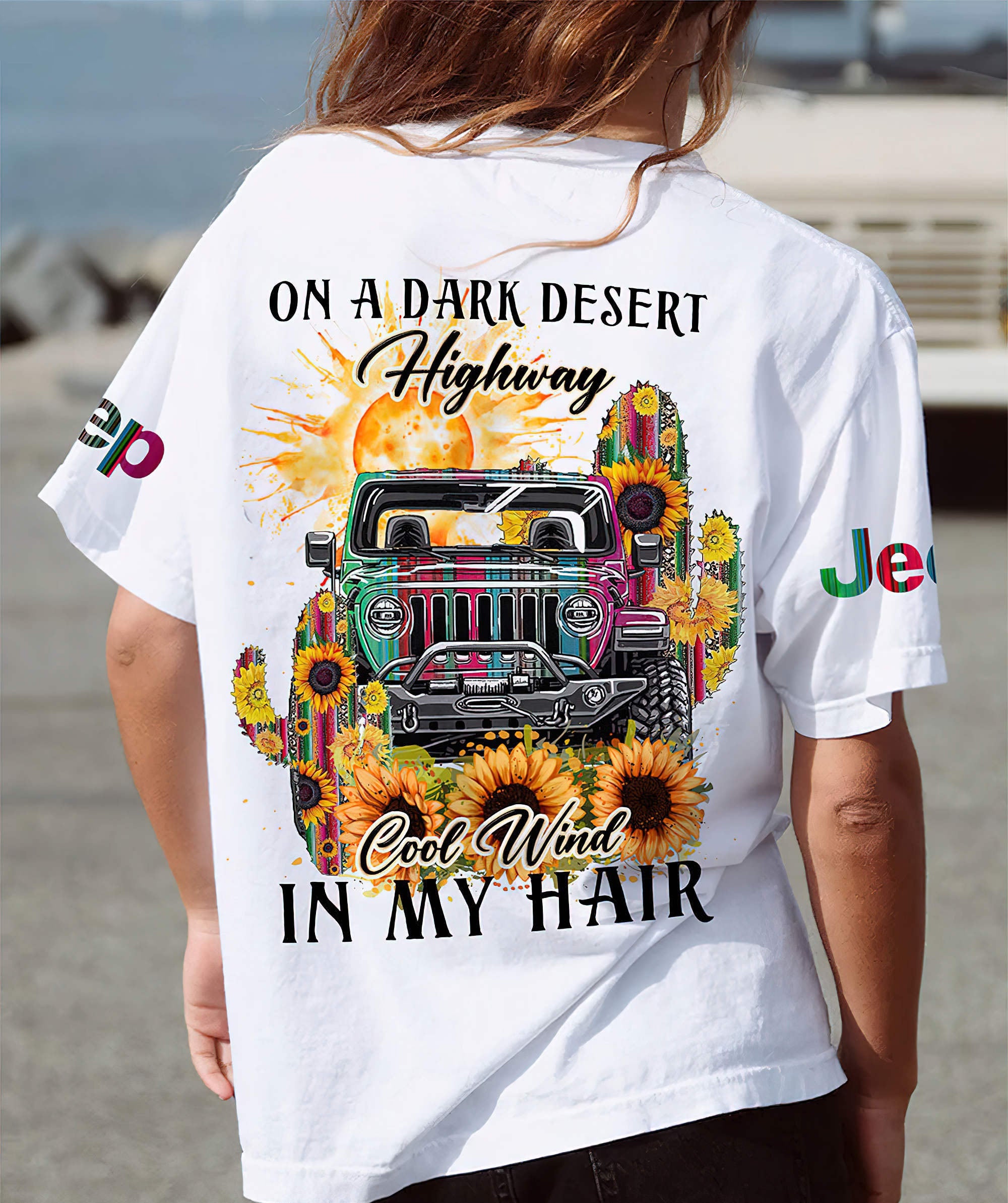 on-a-dark-desert-highway-jeep-cactus-t-shirt