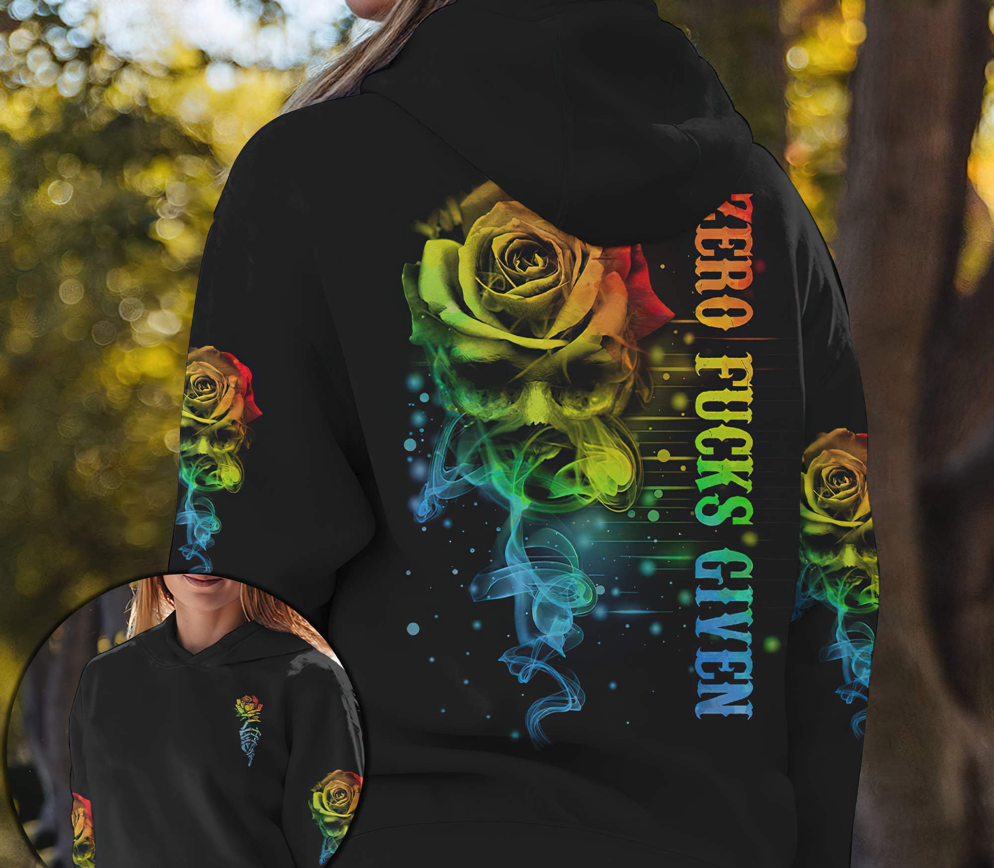 Zero Fcks Given Rose Smoke Skl All Over Print Hoodie