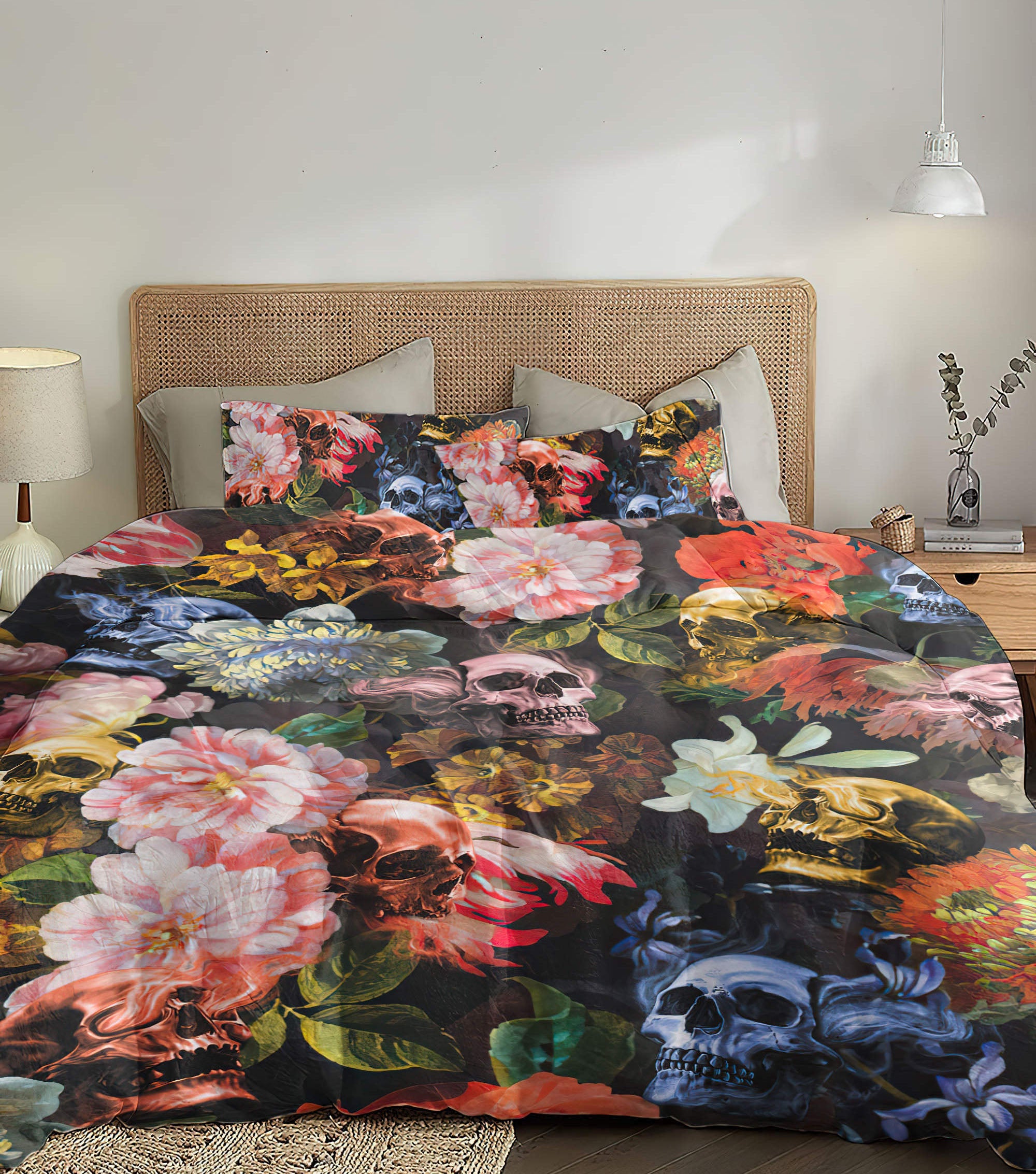 midnight-flowers-skull-bedding-set-bedding-set