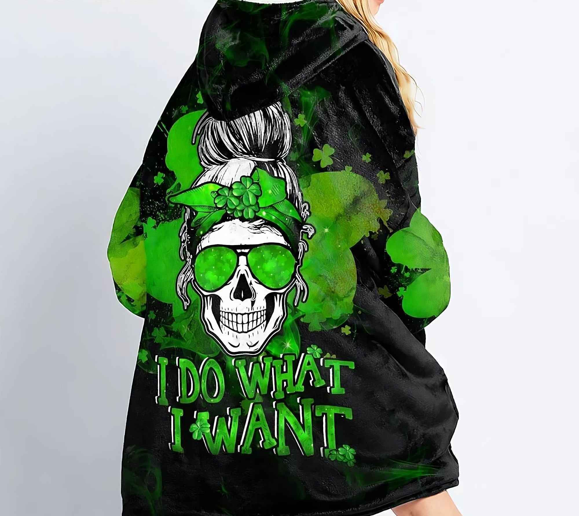 skull-clover-i-do-what-i-want-sherpa-blanket-hoodie-wearable-blanket-hoodie