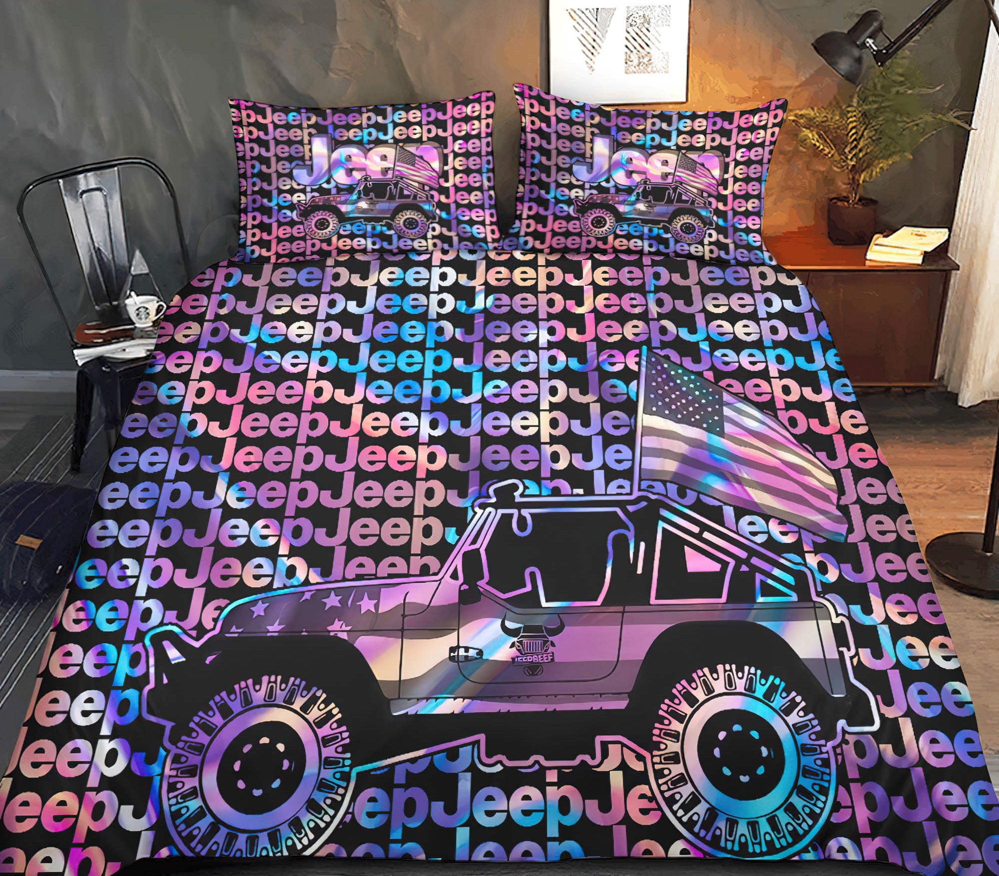 jeep-text-hologram-bedding-set