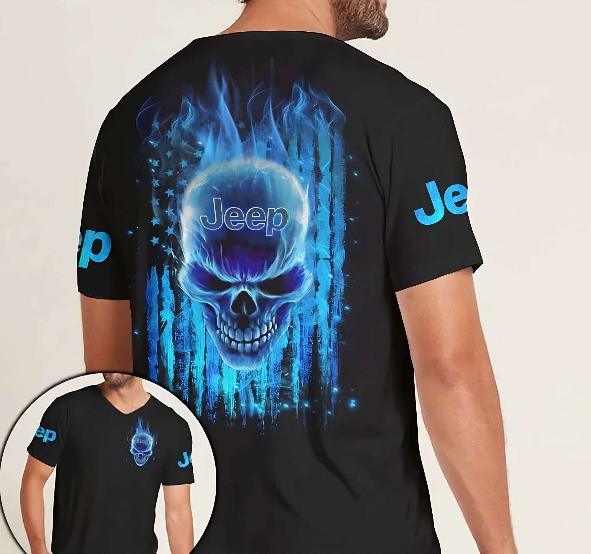 jeep-blue-flaming-skull-flag-all-over-print-t-shirt