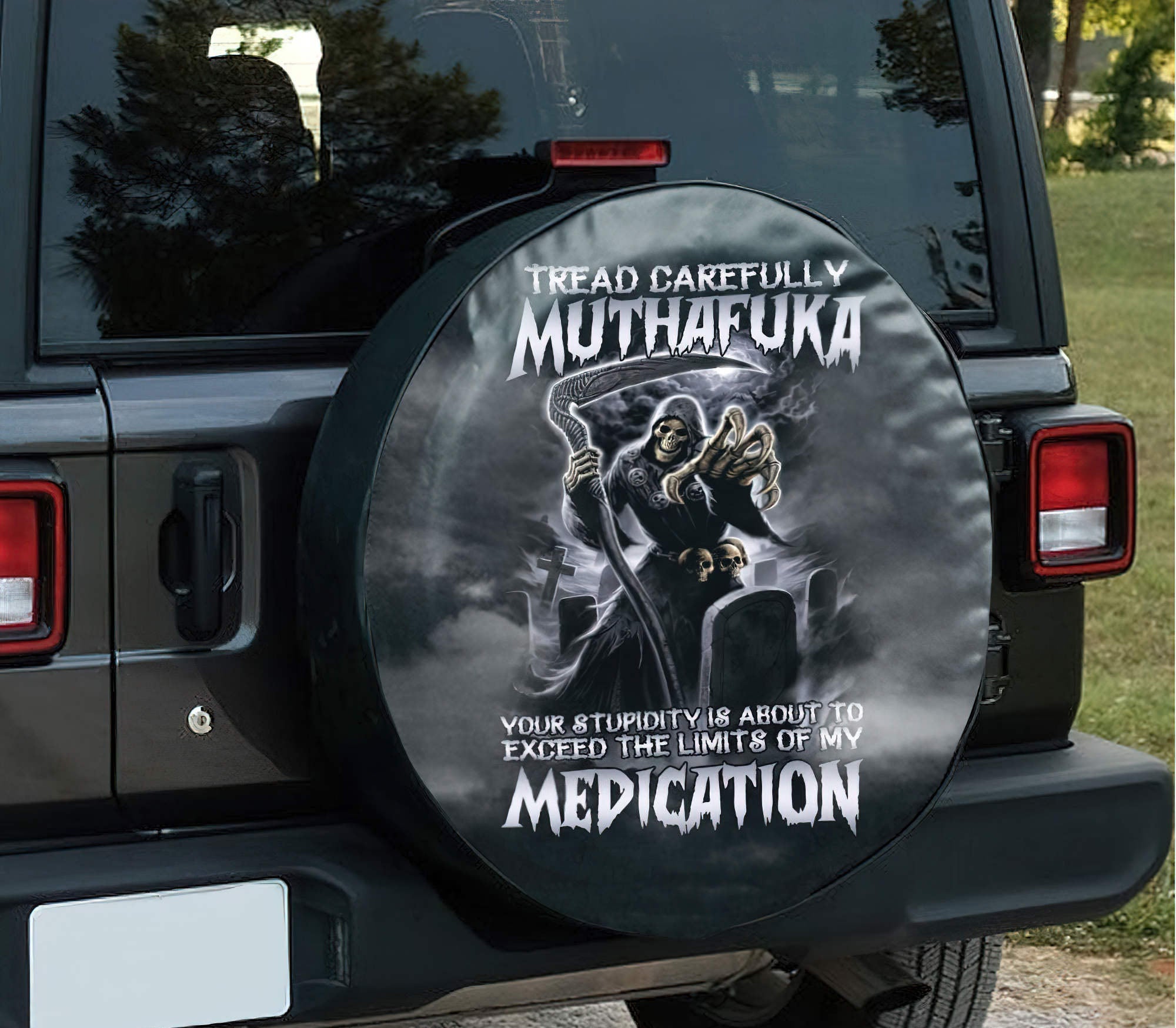 Muthafuka Grim Reaper Cemetery Automotive Spare Tire Cover