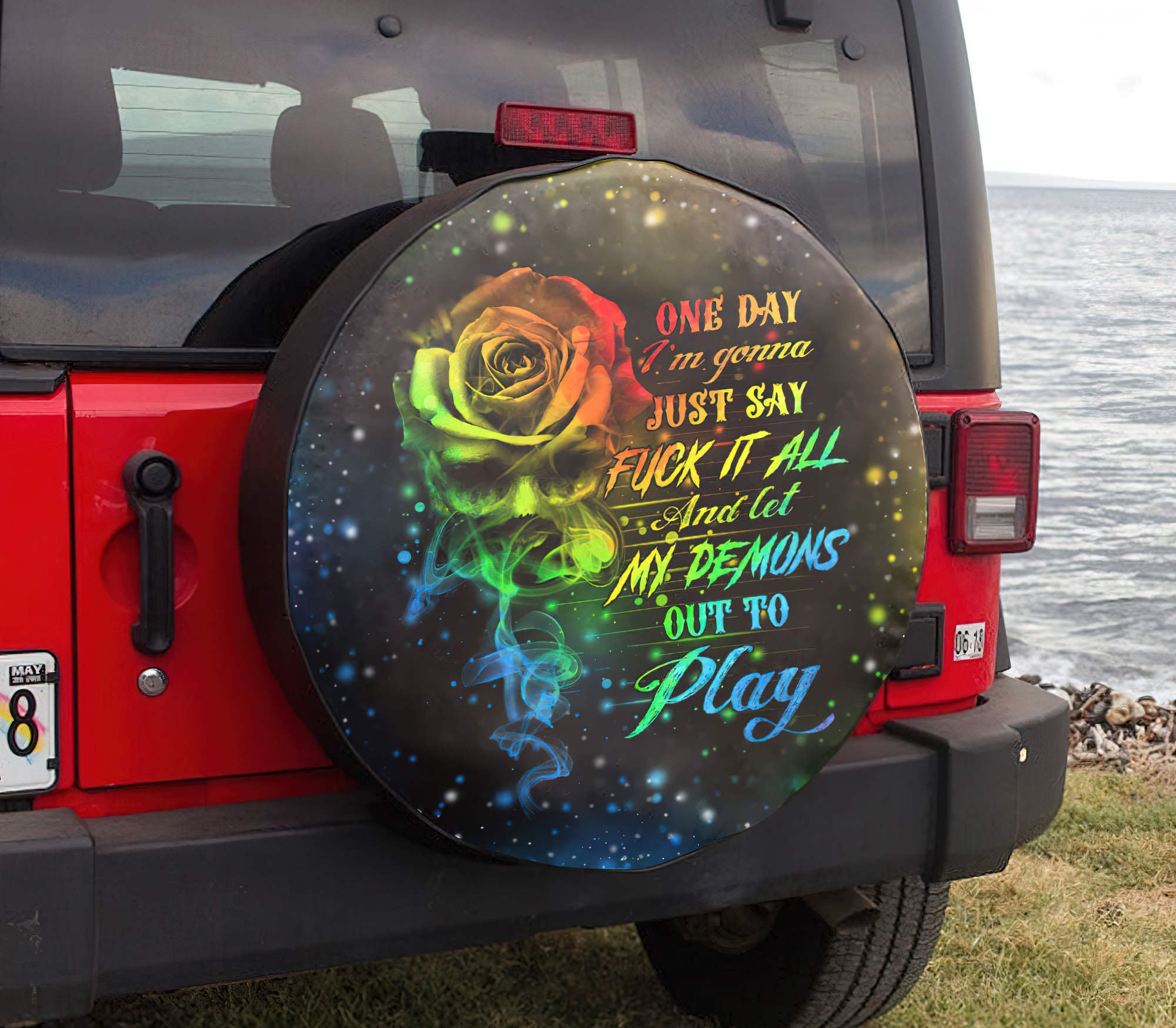 One Day Rose Smoke Automotive Spare Tire Cover