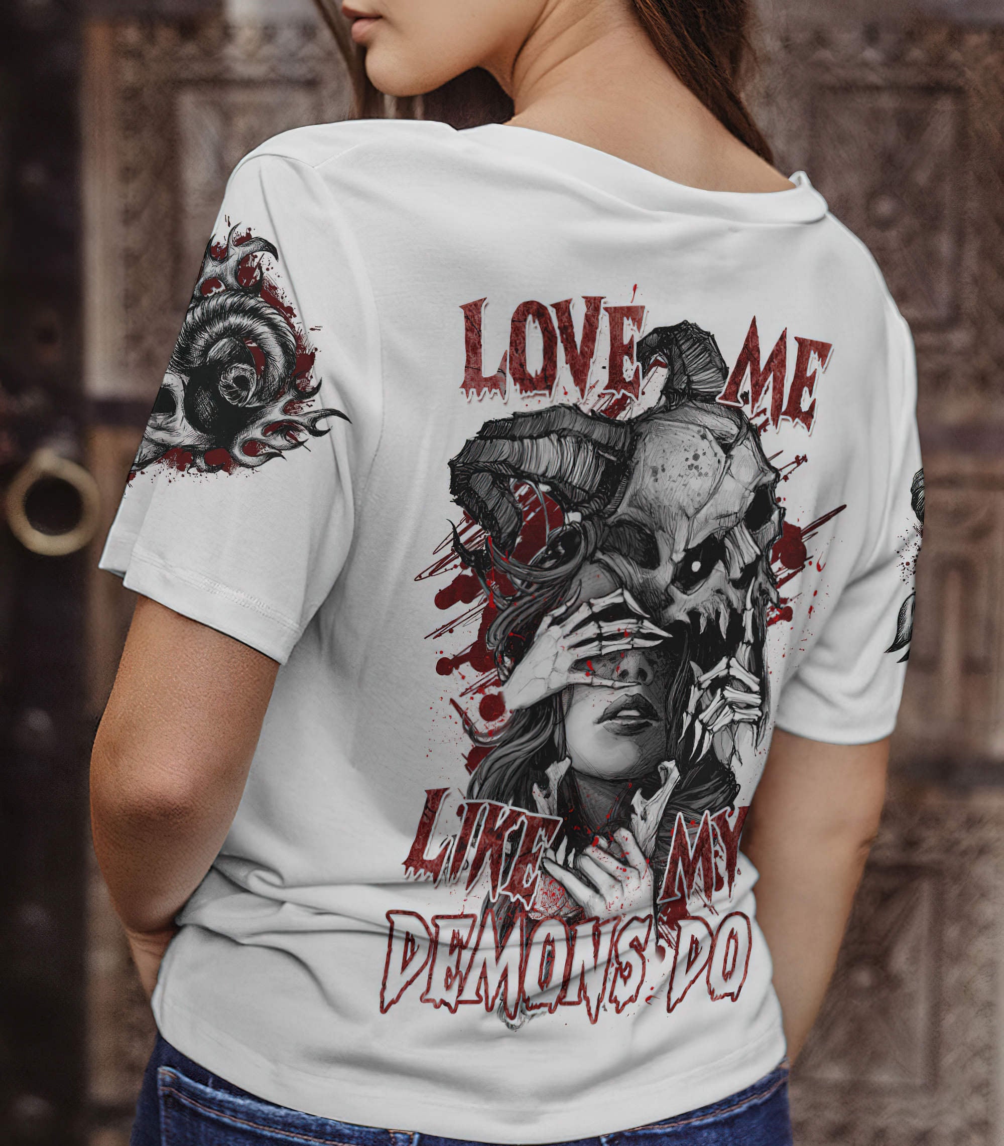 love-me-like-my-demons-do-skull-all-over-print-1-women-v-neck-t-shirt