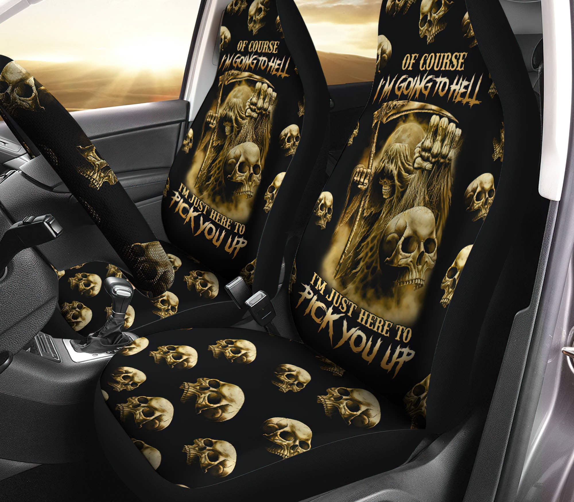 I'm Just Here To Pick You Up Skull Automotive Car Seat Cover