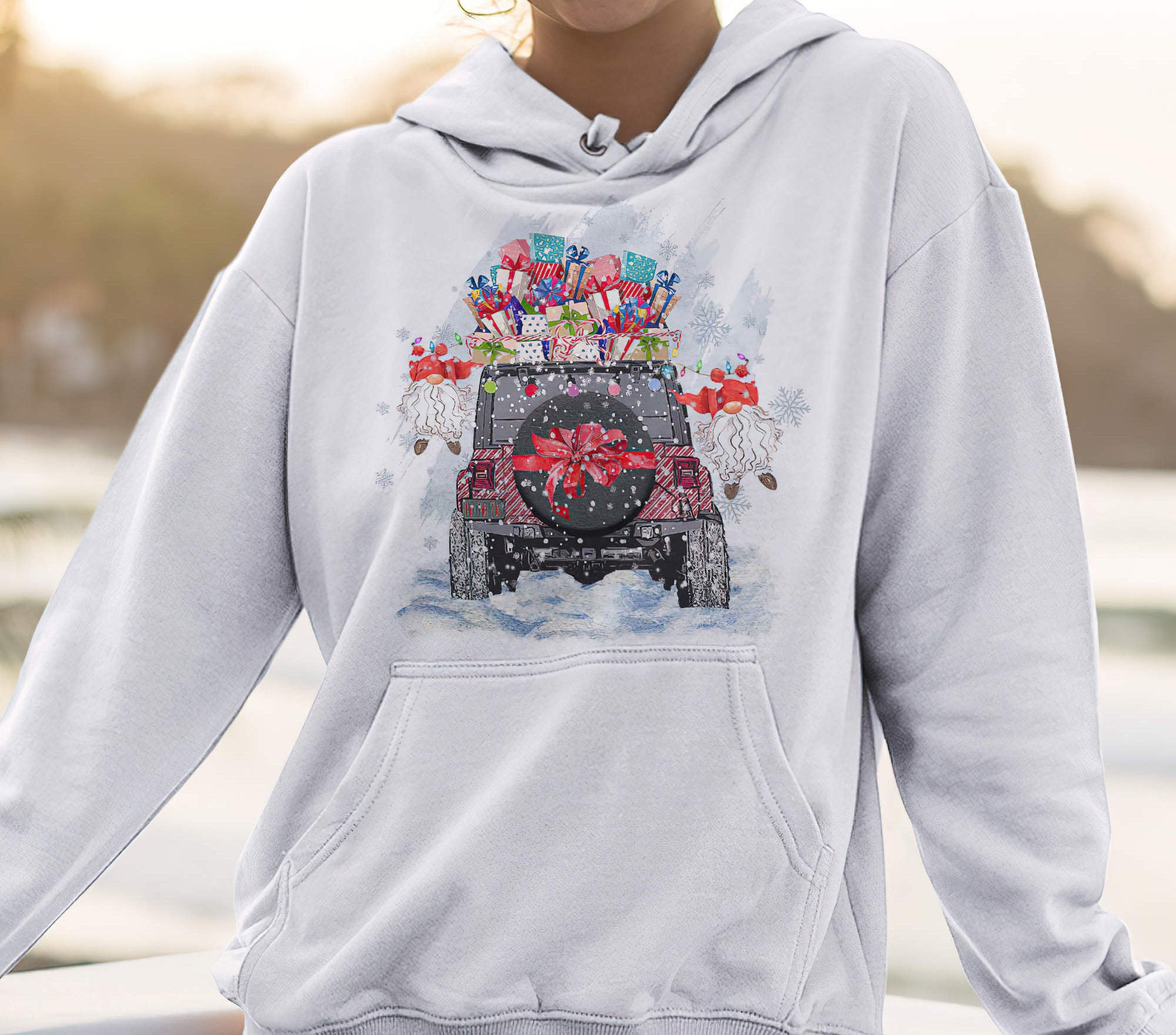 christmas-jeep-with-presents-1-sided-hoodie