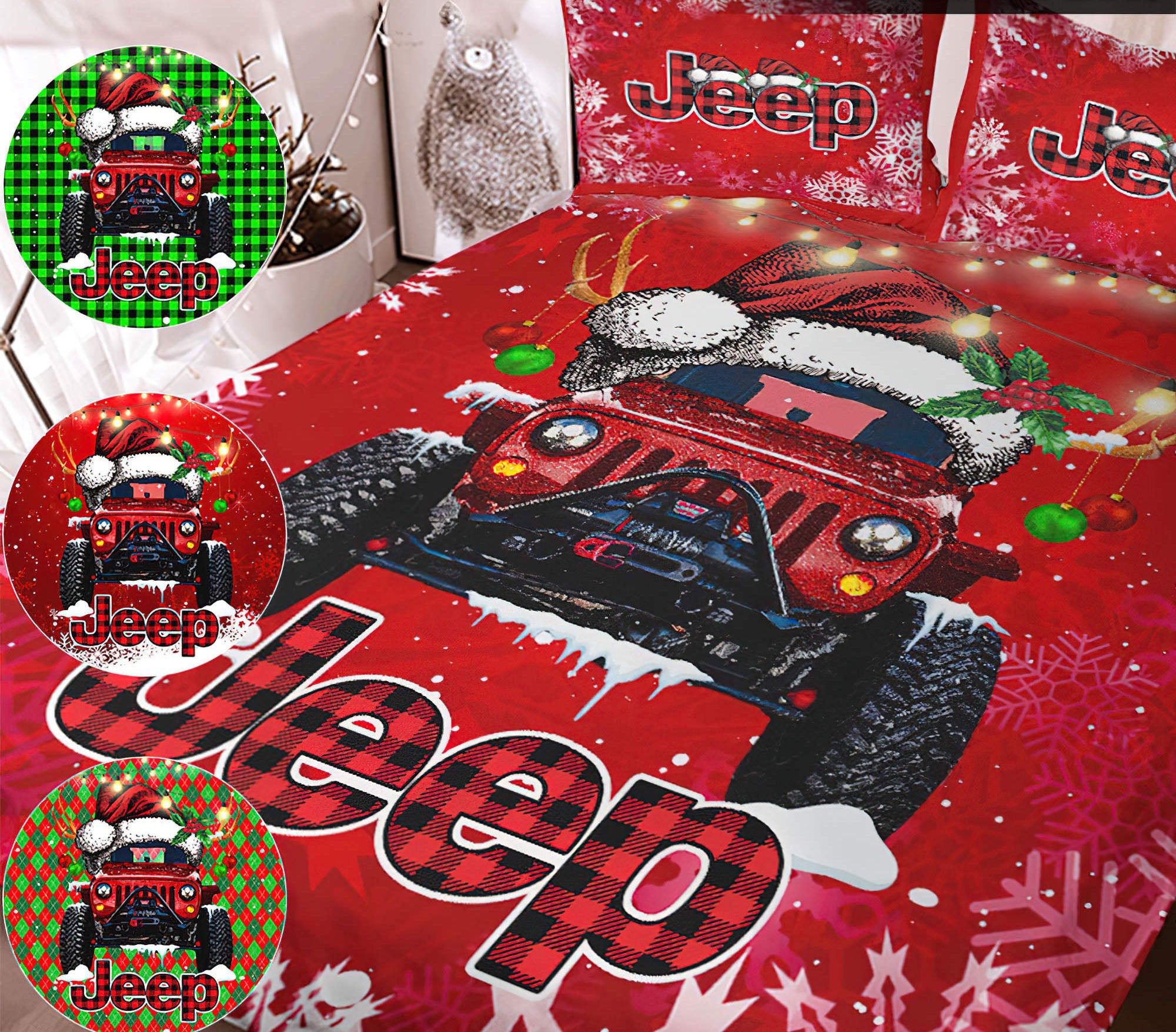 personalized-colors-jeep-plaid-bedding-set