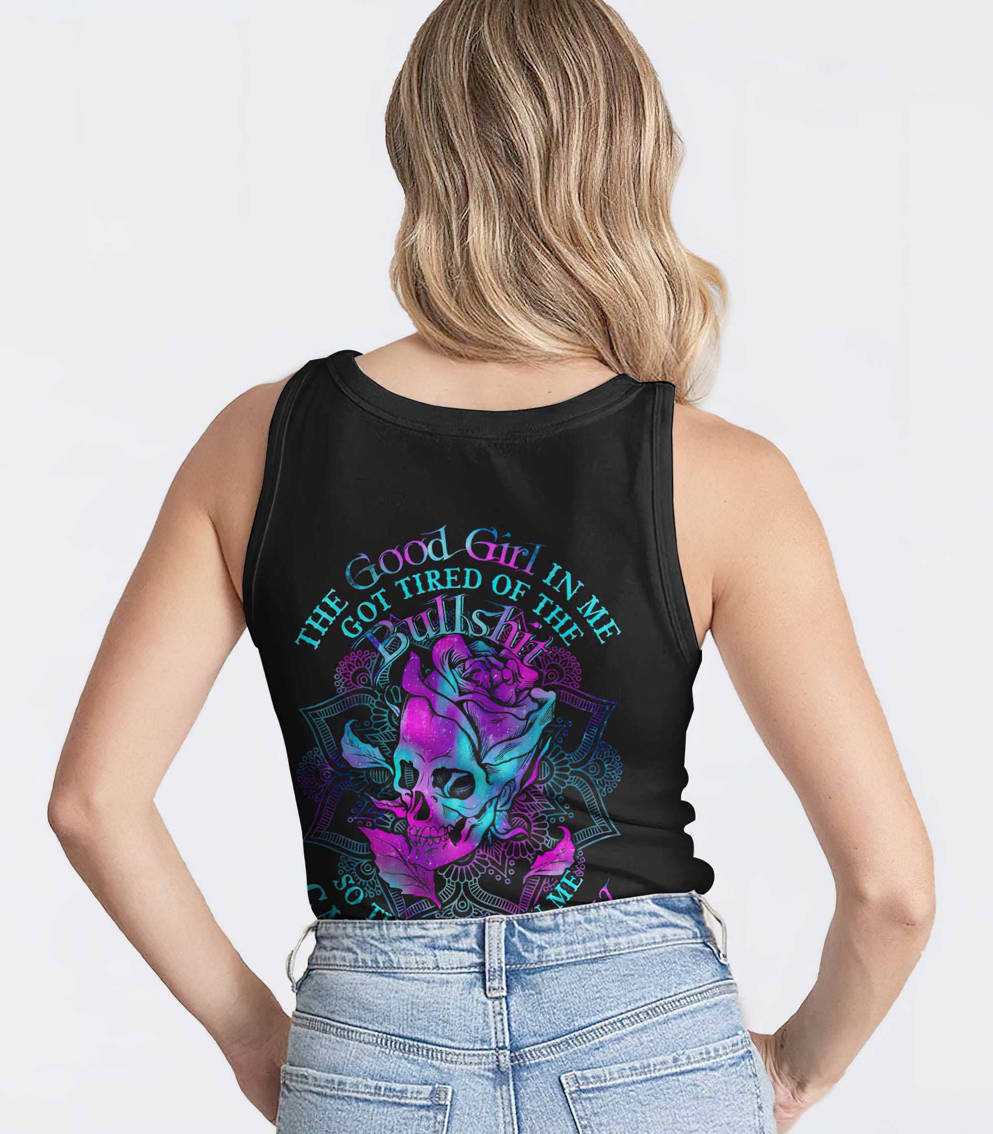 The Good Girl In Me Rose Skull All Over Print Tank Top