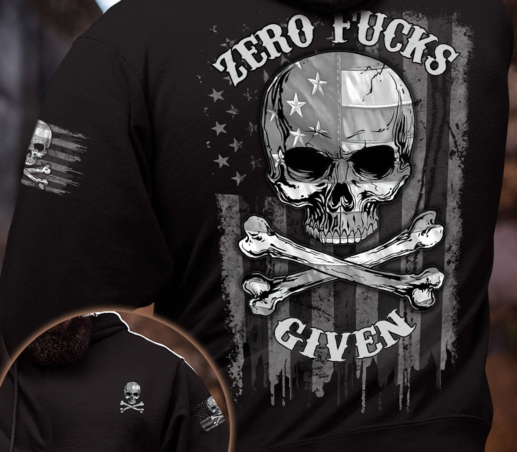 Zero F Given Bones Skull B&w Flag All Over Print Hoodie