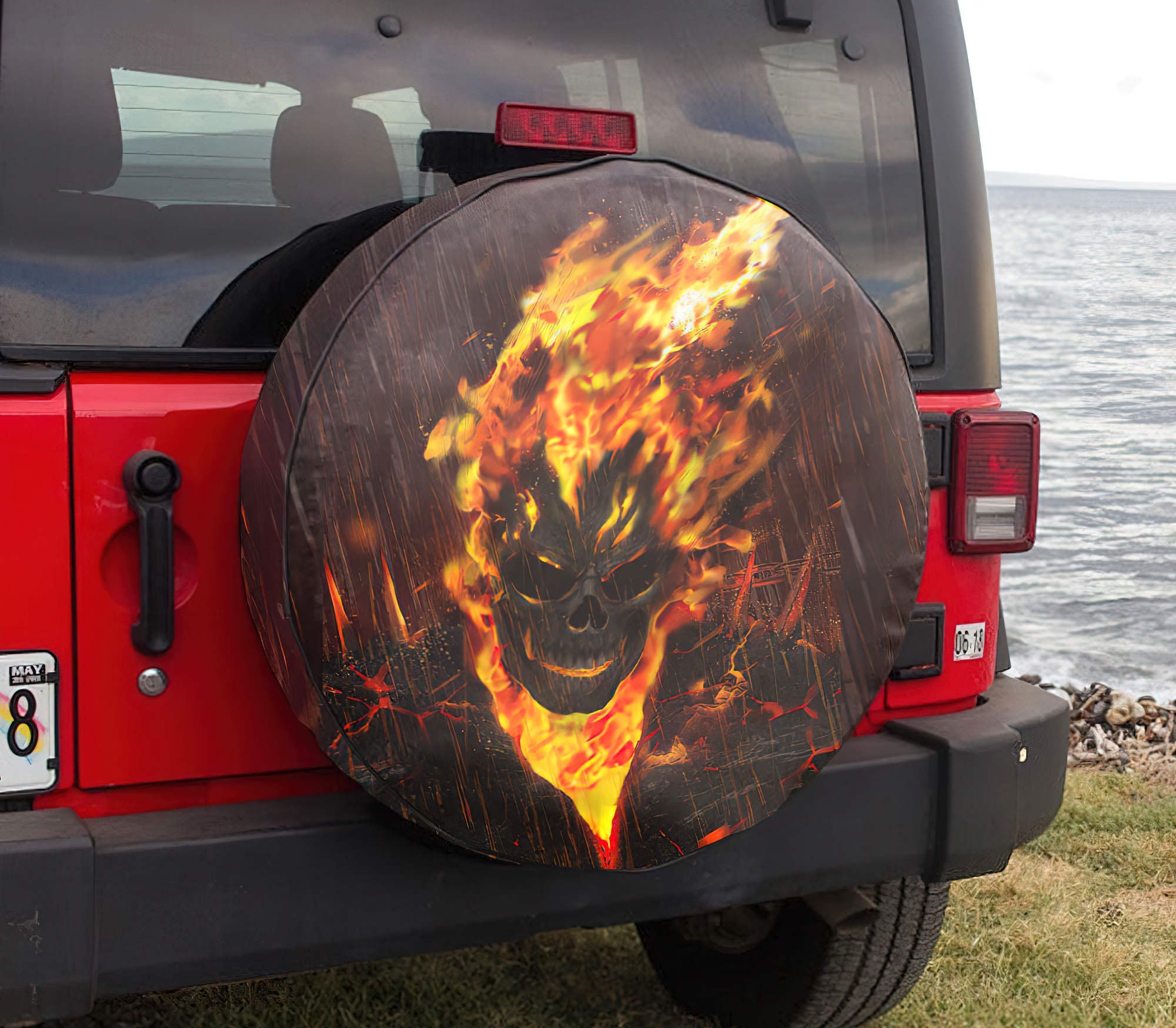 One Day Flaming Skull Automotive Spare Tire Cover