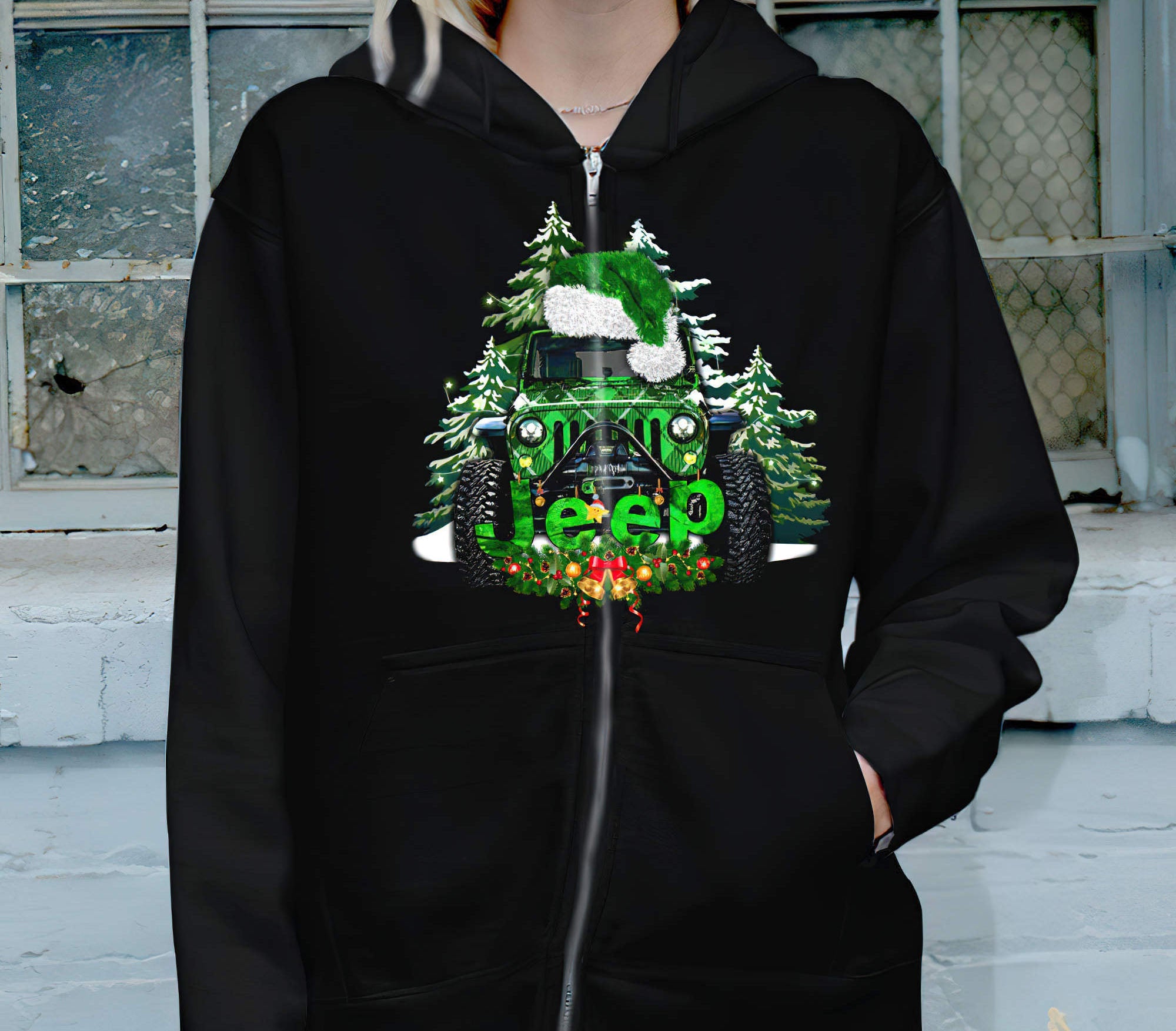 jeep-green-plaid-christmas-1-sided-hoodie