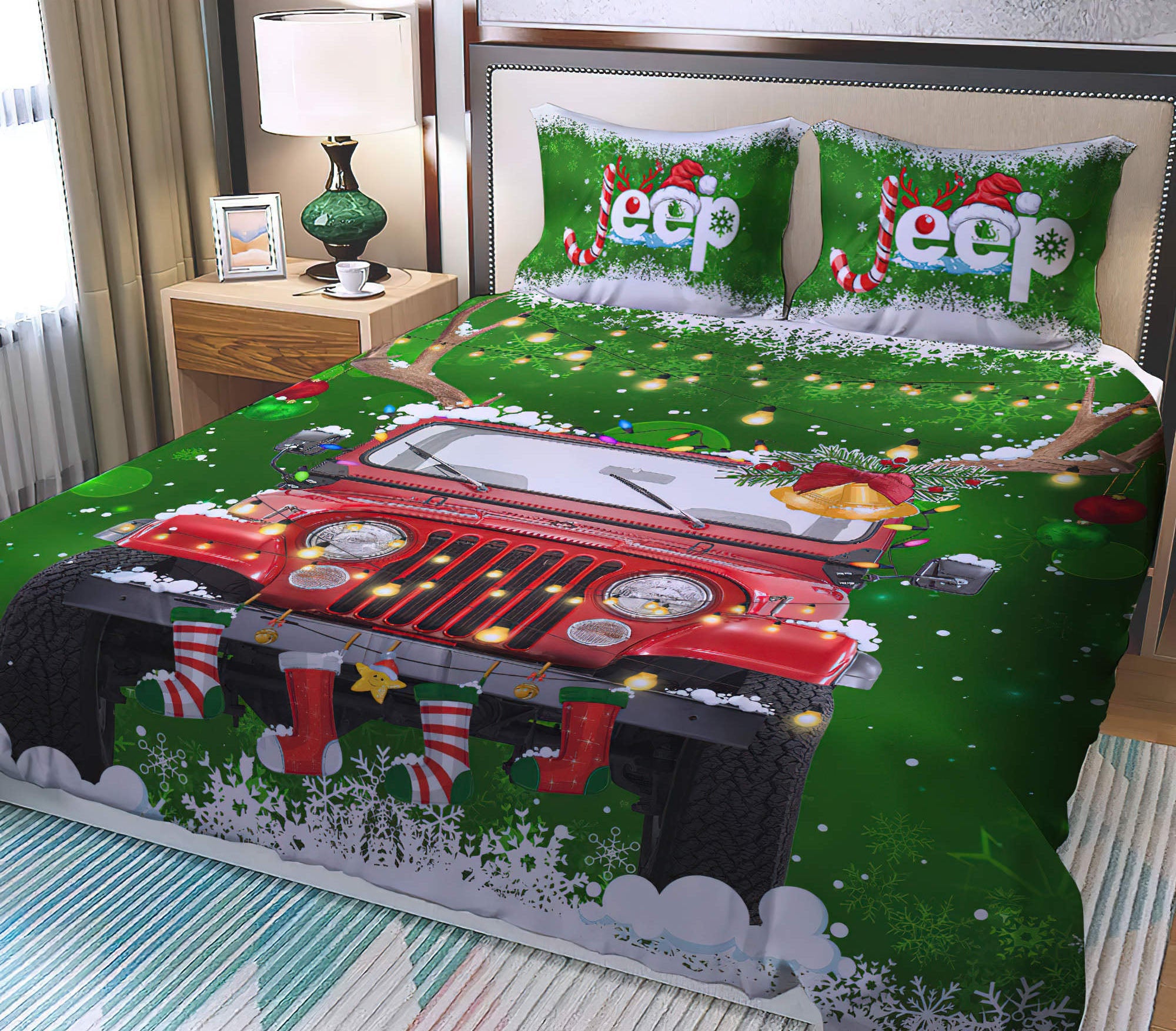 jeep-christmas-green-bedding-set