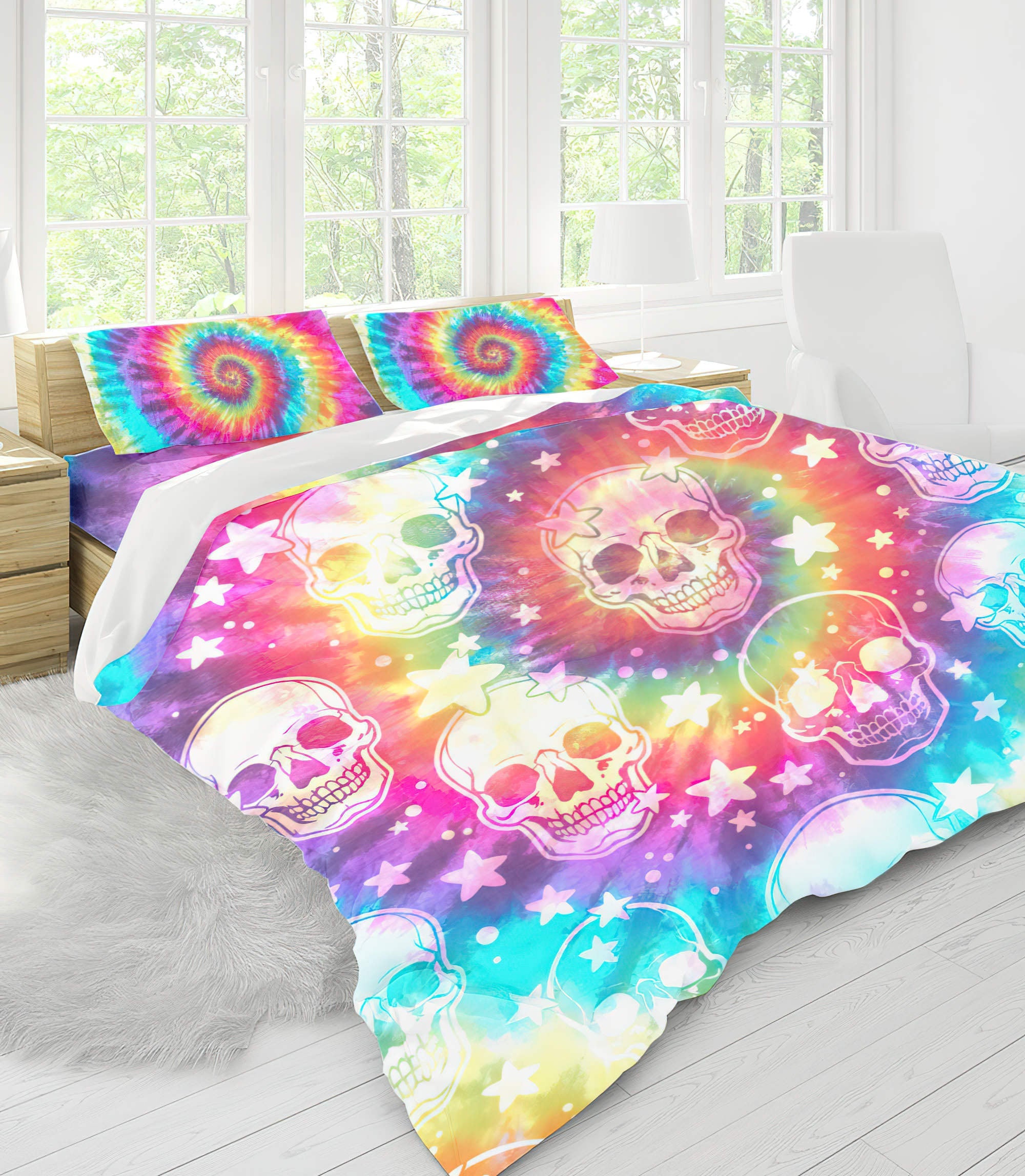 skull-tie-dye-pattern-bedding-set-bedding-set